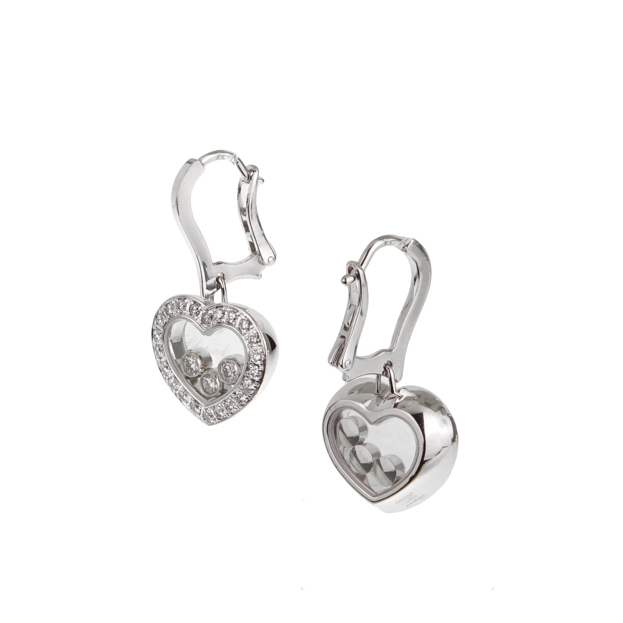 Chopard Happy Diamonds Icons Heart Drop Earrings in 18k White Gold, 0.70ctw