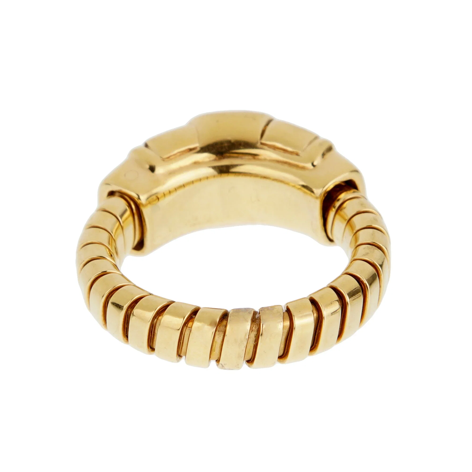 Bvlgari Tubogas Pink Tourmaline Cabochon Ring in 18k Yellow Gold, Vintage