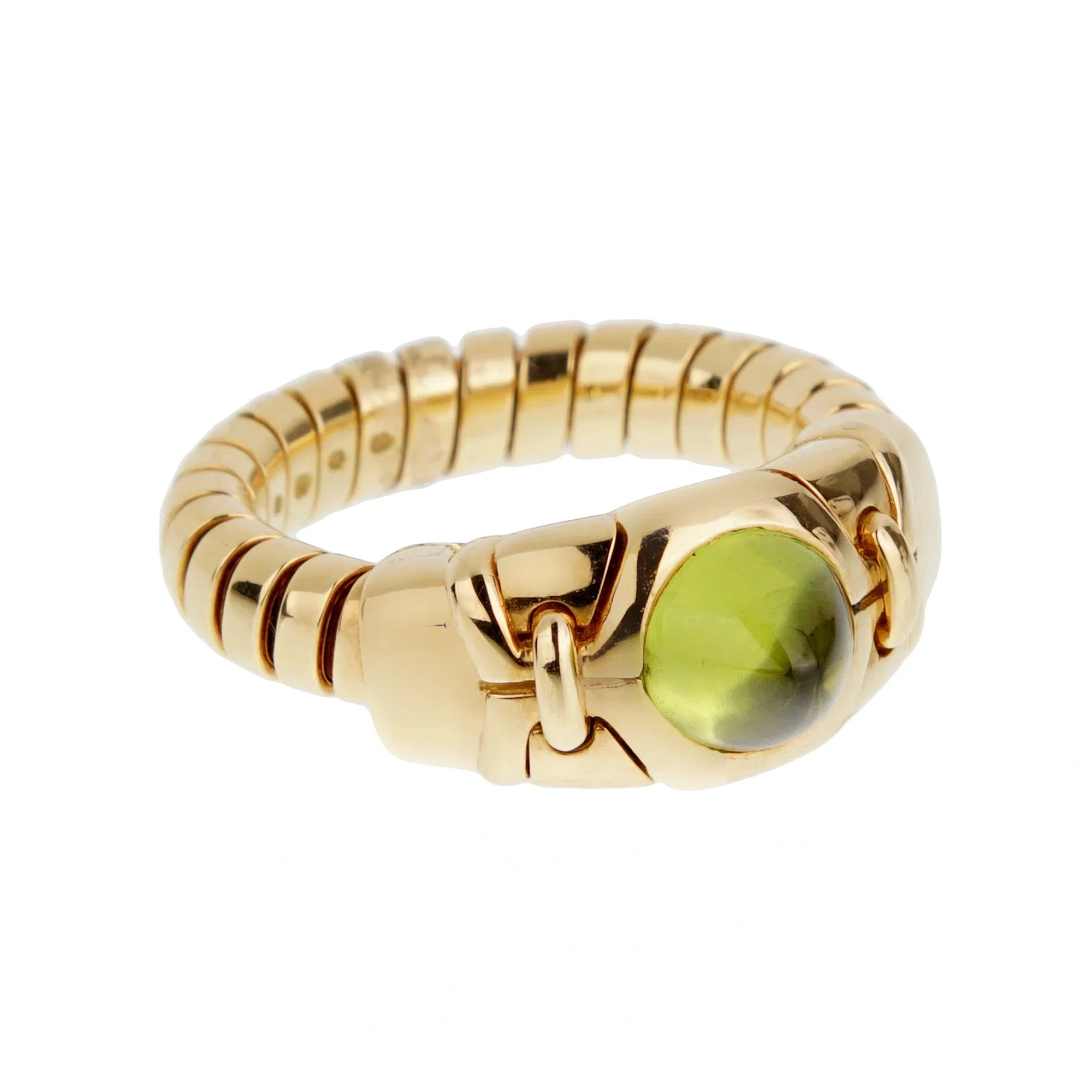 Bvlgari Tubogas Peridot Cabochon Ring in 18k Yellow Gold, Vintage