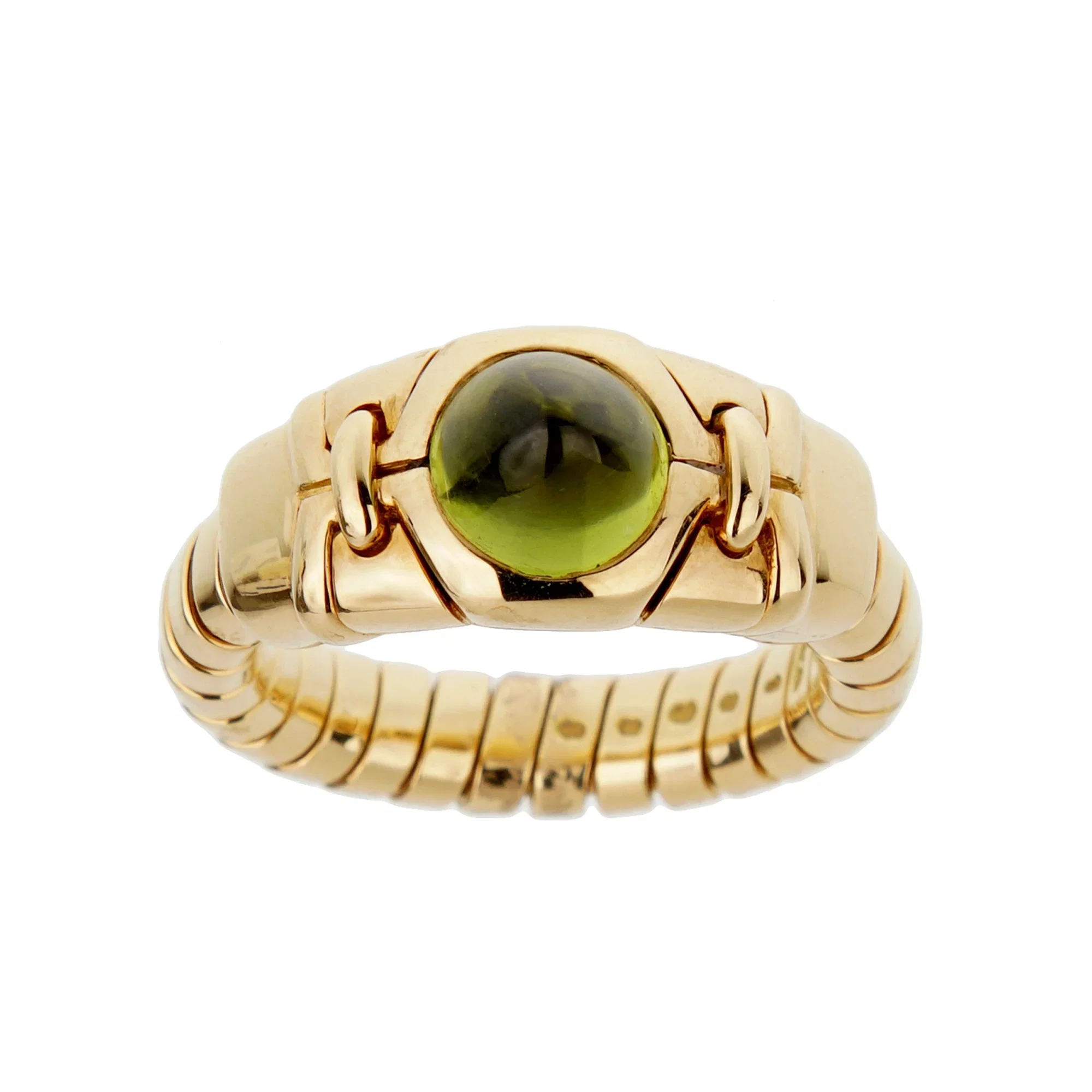 Bvlgari Tubogas Peridot Cabochon Ring in 18k Yellow Gold, Vintage