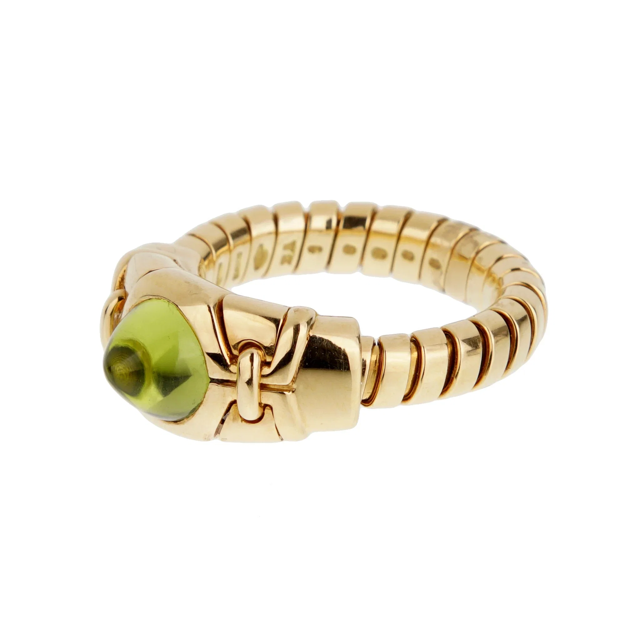 Bvlgari Tubogas Peridot Cabochon Ring in 18k Yellow Gold, Vintage