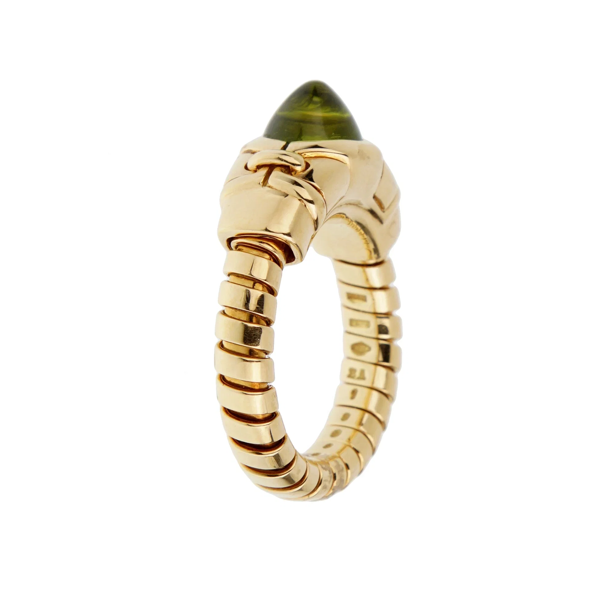 Bvlgari Tubogas Peridot Cabochon Ring in 18k Yellow Gold, Vintage