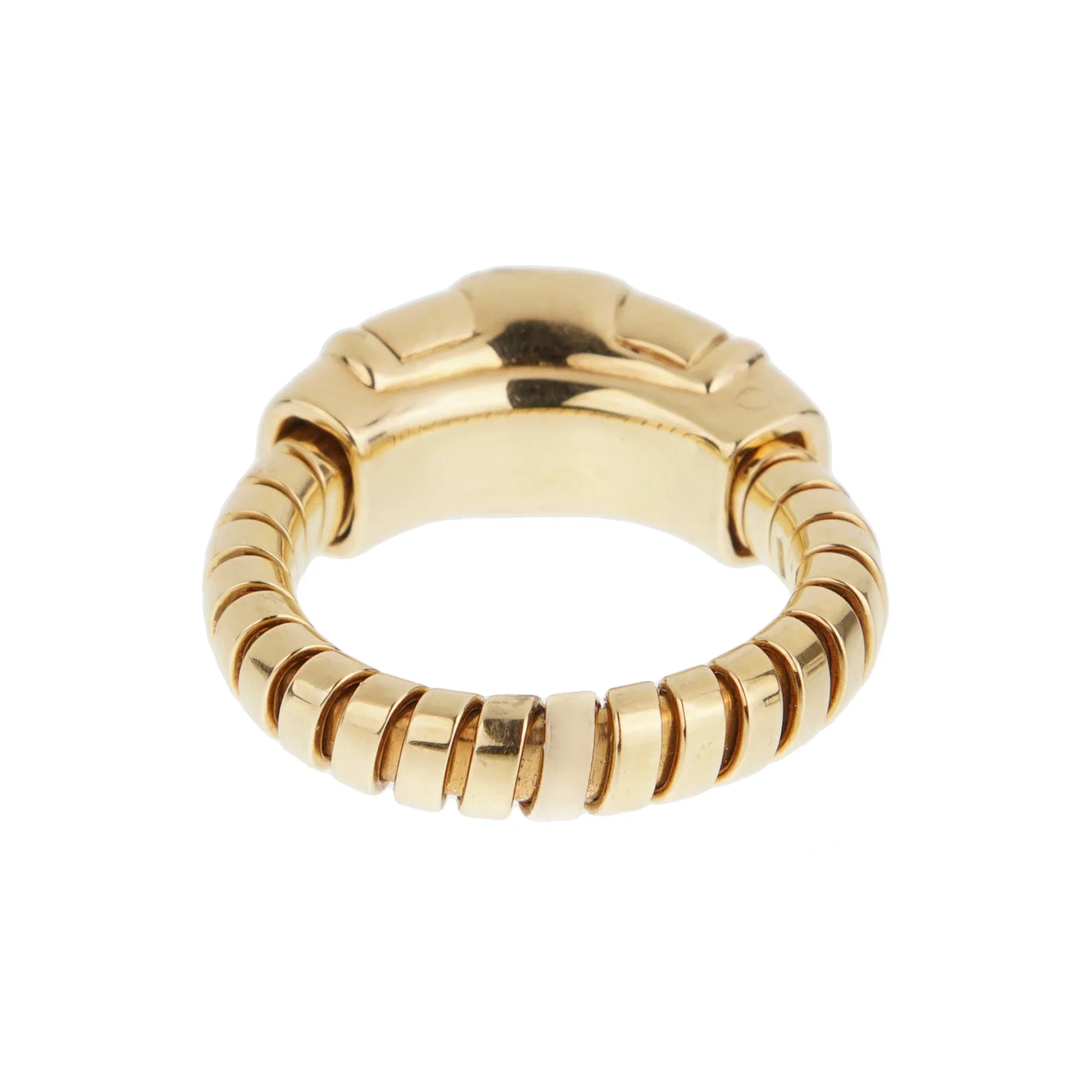 Bvlgari Tubogas Peridot Cabochon Ring in 18k Yellow Gold, Vintage