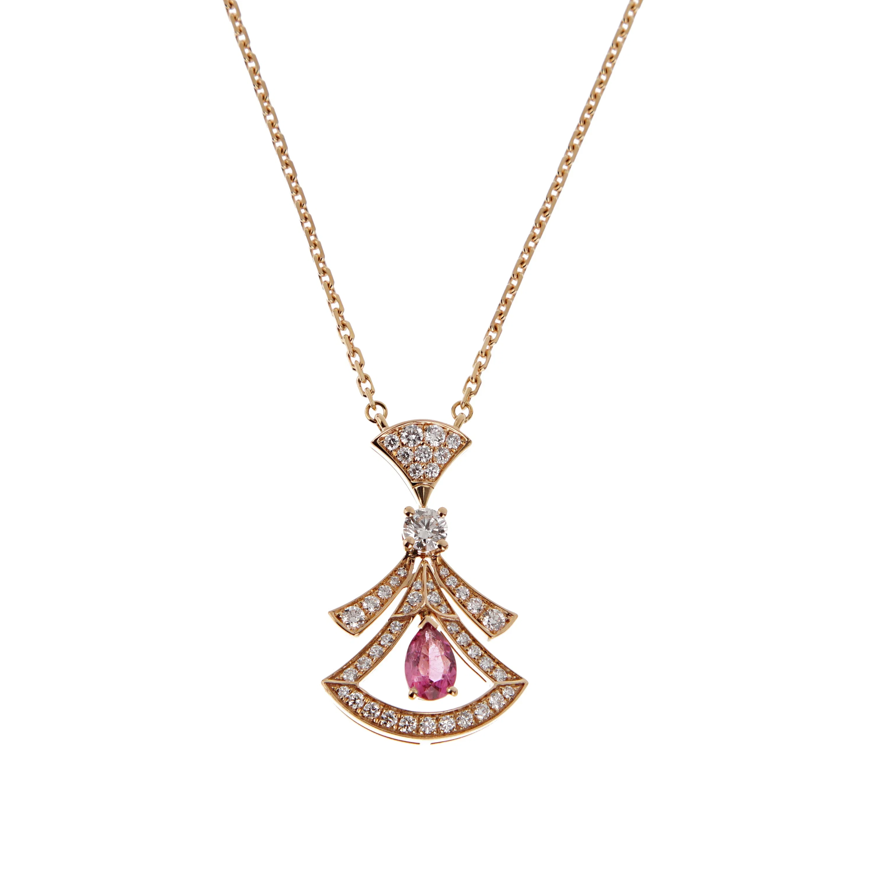 Bvlgari Divas' Dream Necklace 18k Rose Gold Rubellite Diamond Openwork Pendant