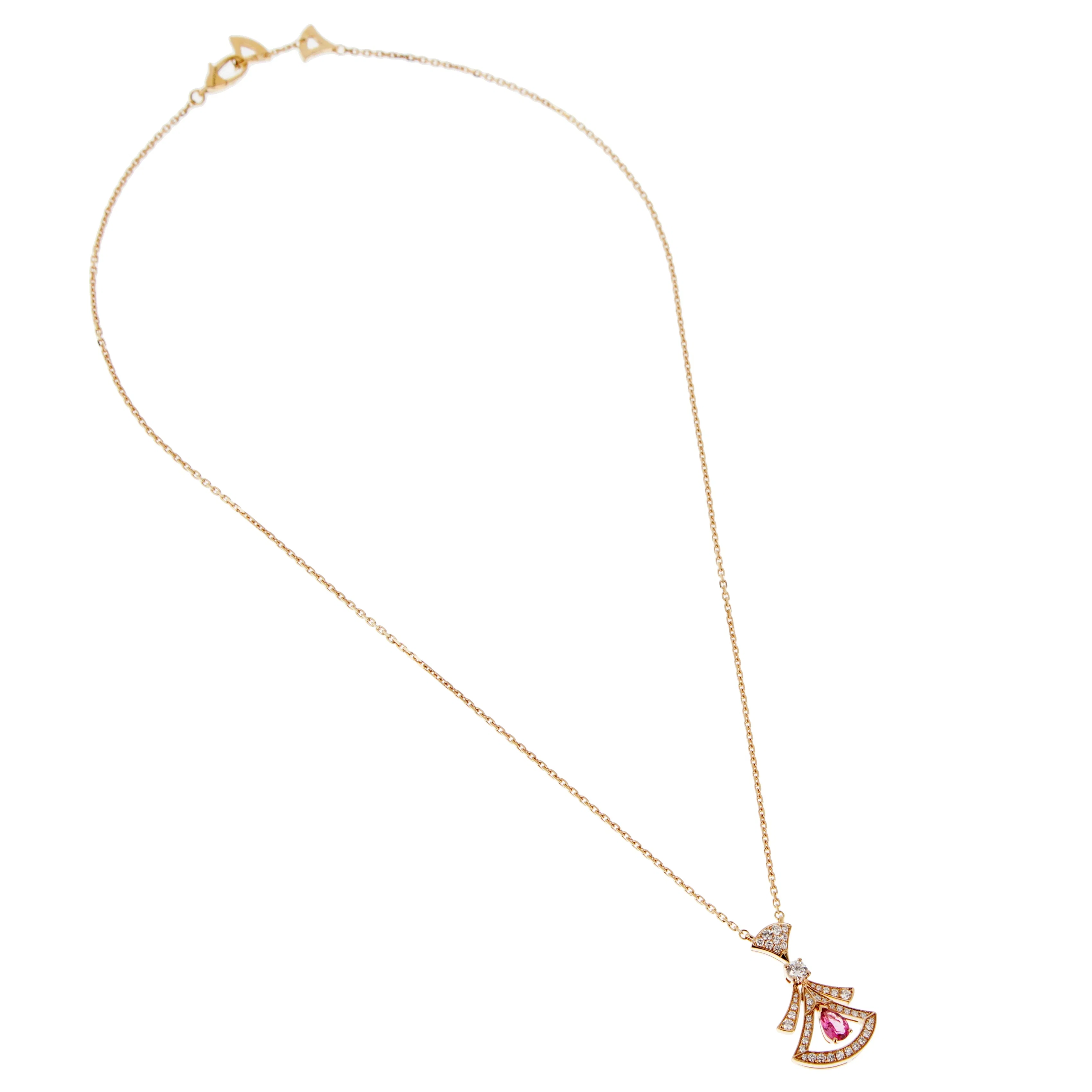 Bvlgari Divas' Dream Necklace 18k Rose Gold Rubellite Diamond Openwork Pendant