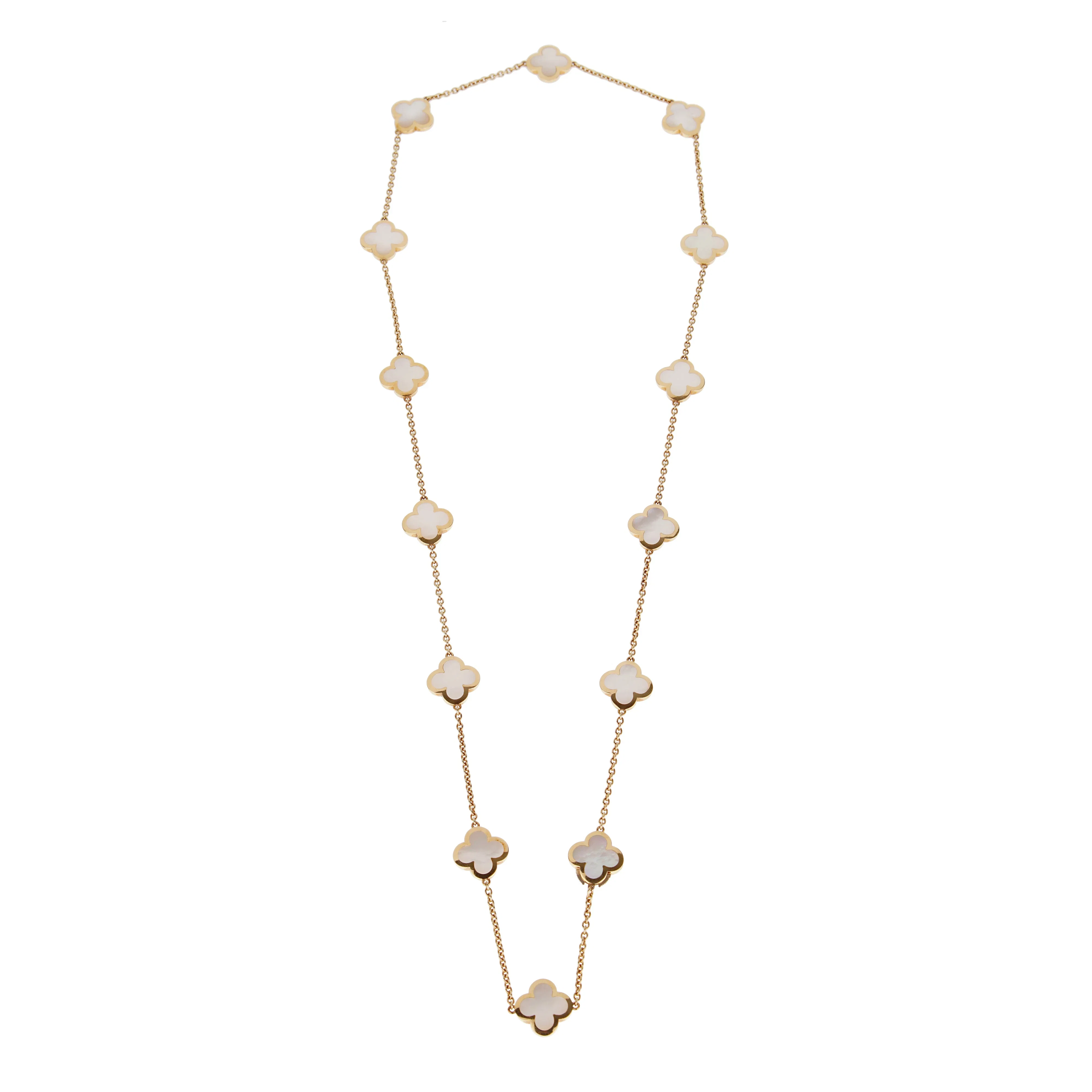 Van Cleef & Arpels Pure Alhambra Mother of Pearl Sautoir Necklace 18k Yellow Gold