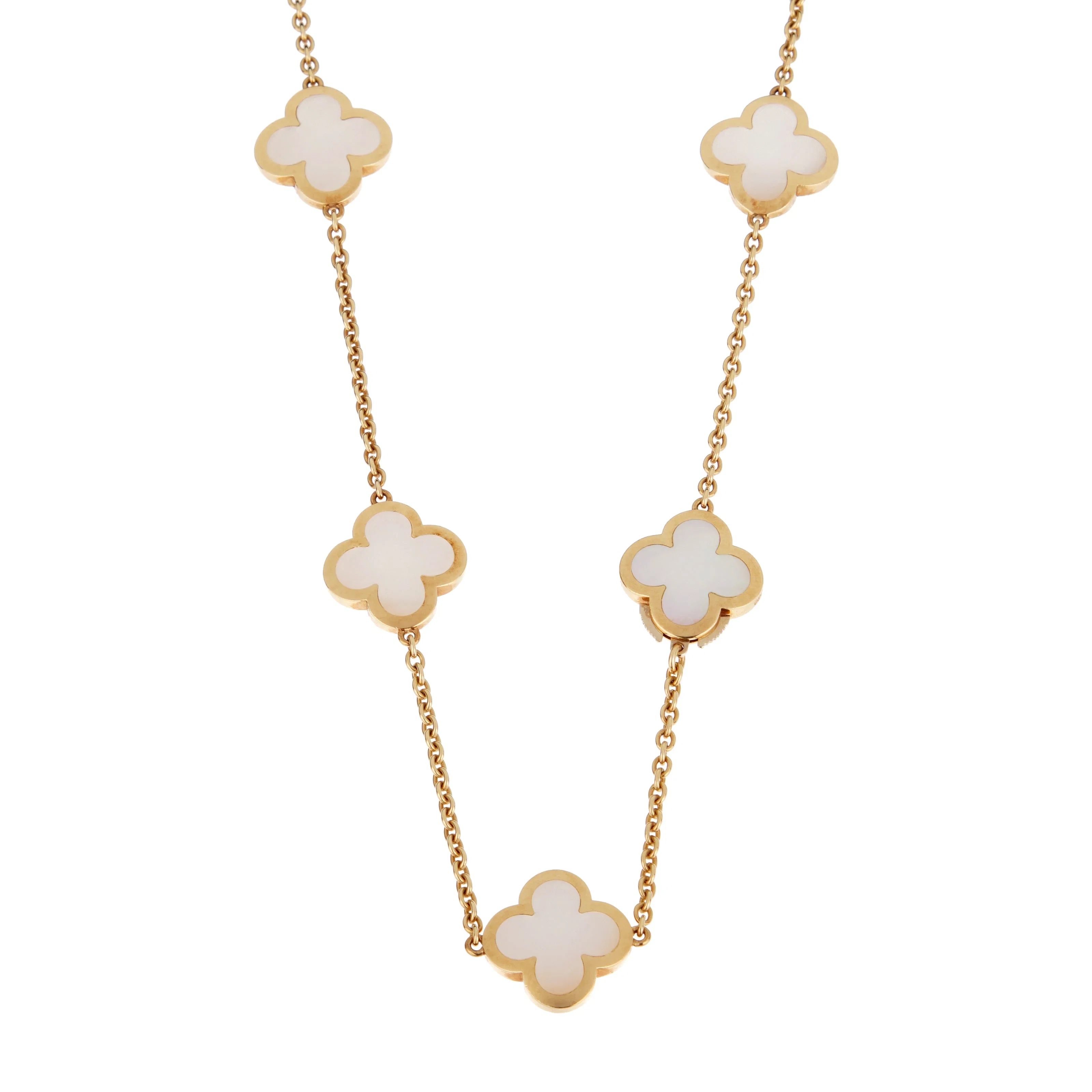 Van Cleef & Arpels Pure Alhambra Mother of Pearl Sautoir Necklace 18k Yellow Gold