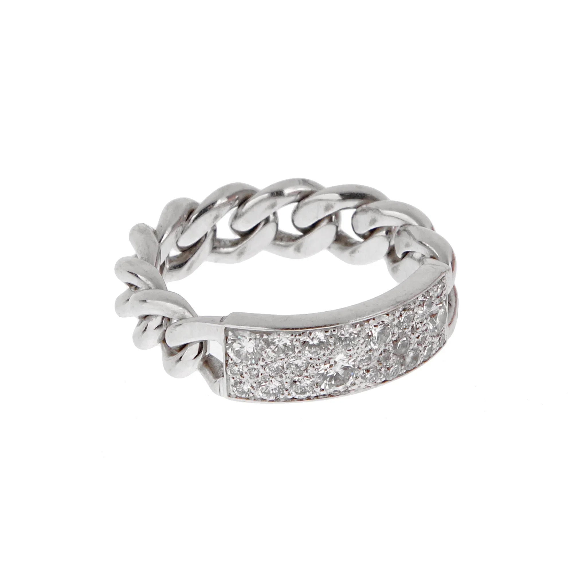 Christian Dior Dior 18K White Gold Diamond Gourmette Chain Link Ring