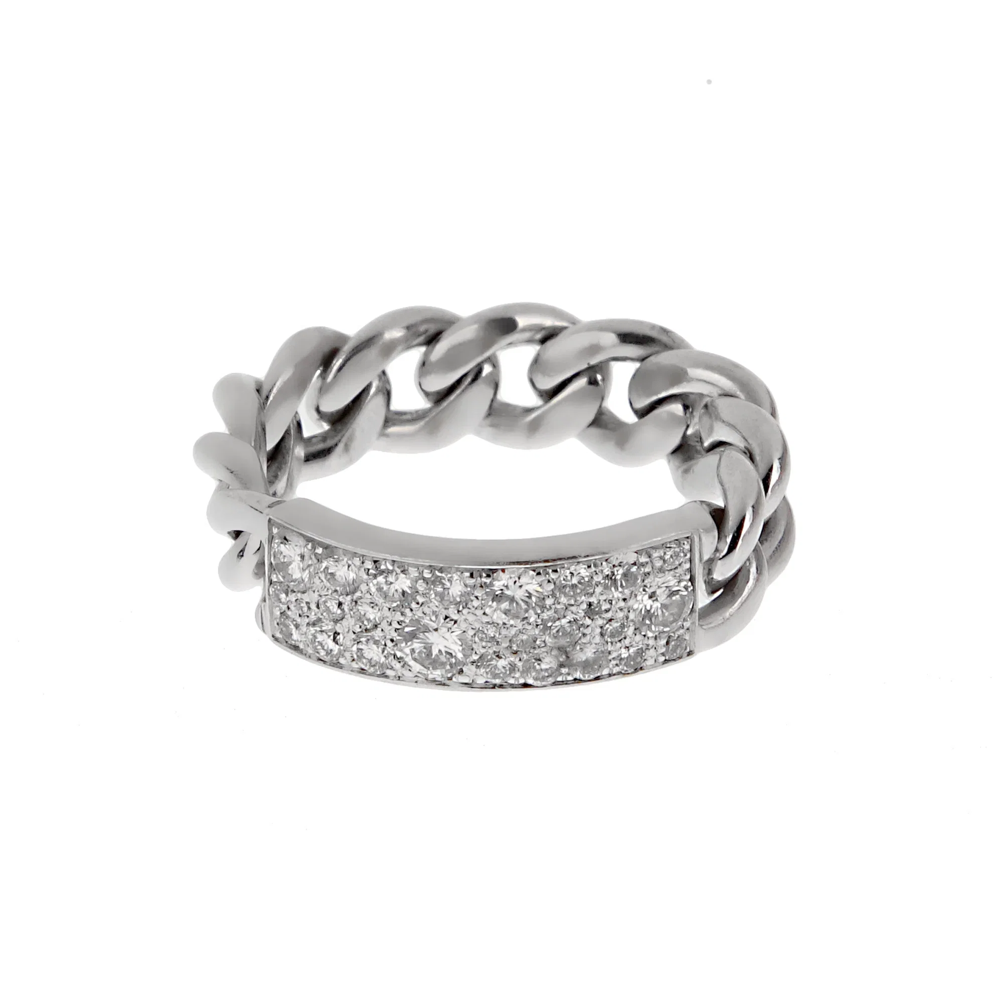 Christian Dior Dior 18K White Gold Diamond Gourmette Chain Link Ring
