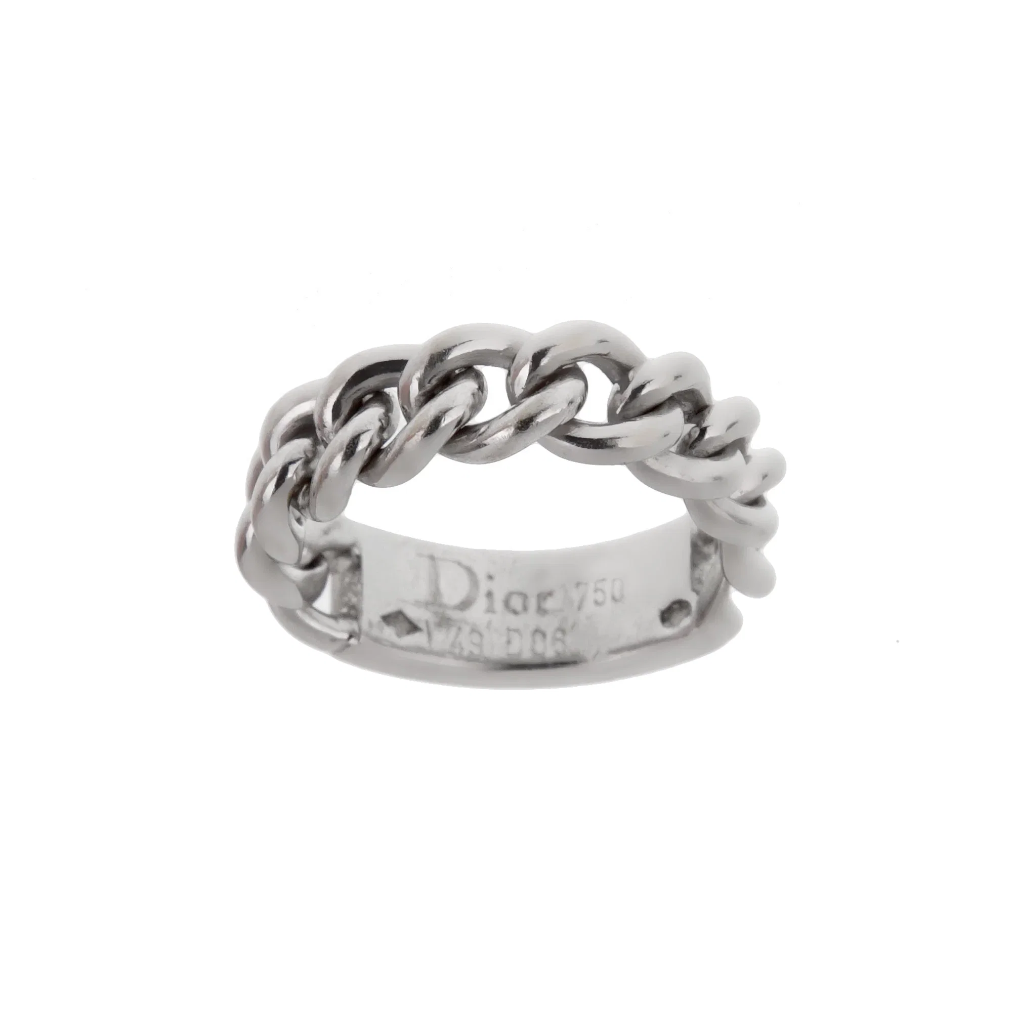 Christian Dior Dior 18K White Gold Diamond Gourmette Chain Link Ring
