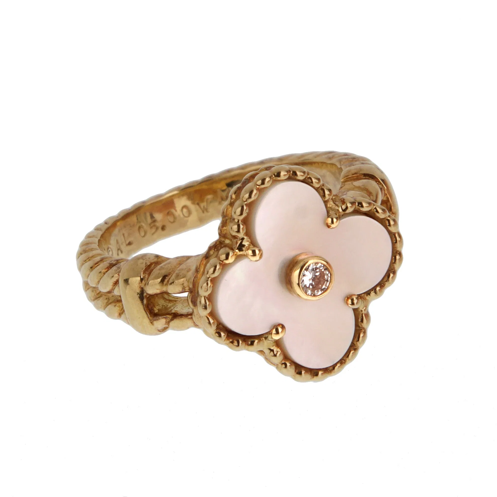 Van Cleef & Arpels Vintage Alhambra Ring 18K Yellow Gold White Mother-of-Pearl Diamond