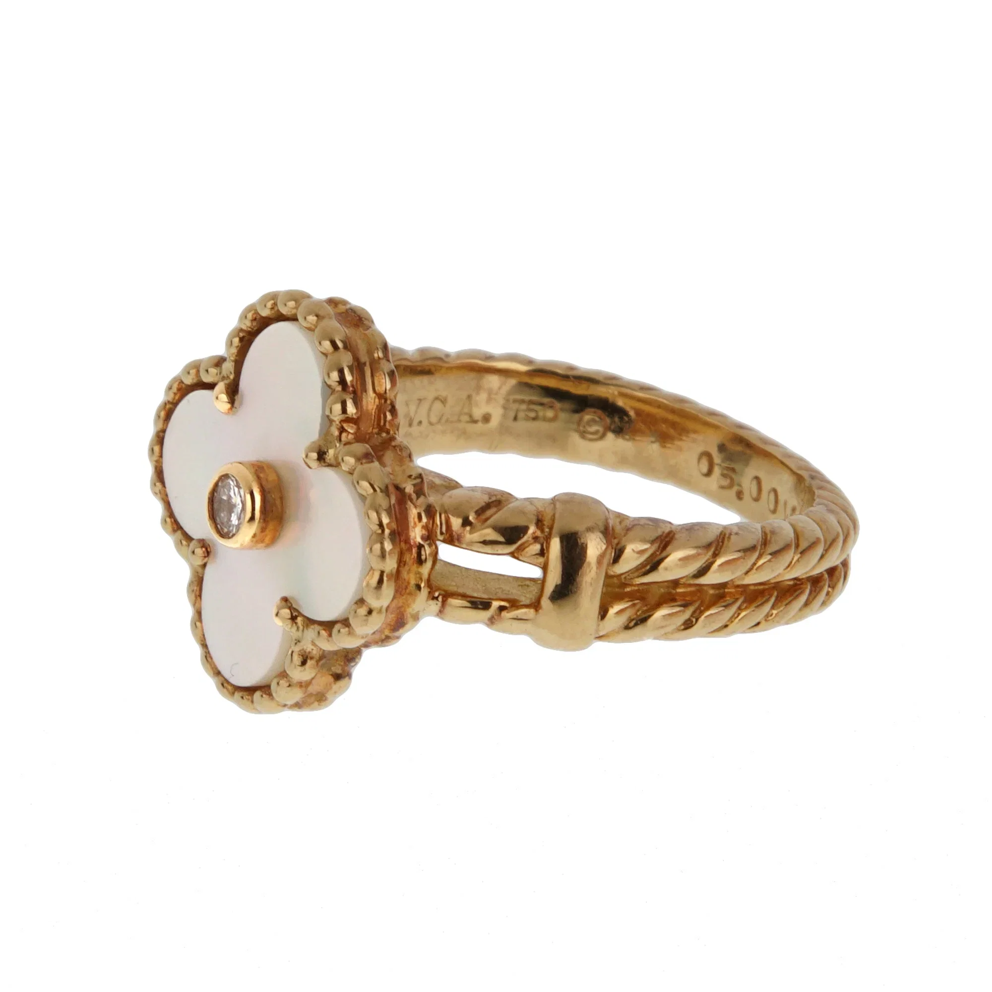 Van Cleef & Arpels Vintage Alhambra Ring 18K Yellow Gold White Mother-of-Pearl Diamond