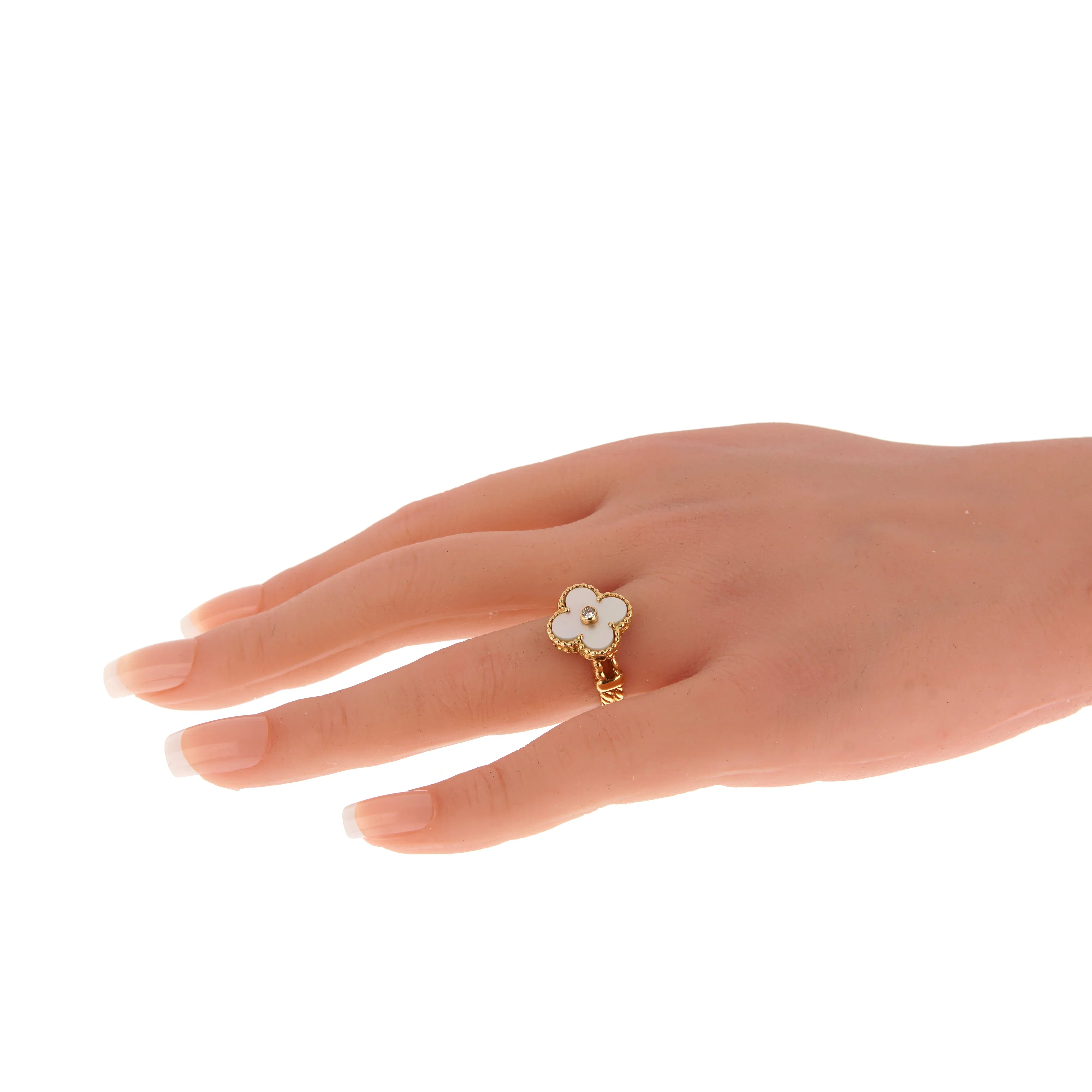 Van Cleef & Arpels Vintage Alhambra Ring 18K Yellow Gold White Mother-of-Pearl Diamond