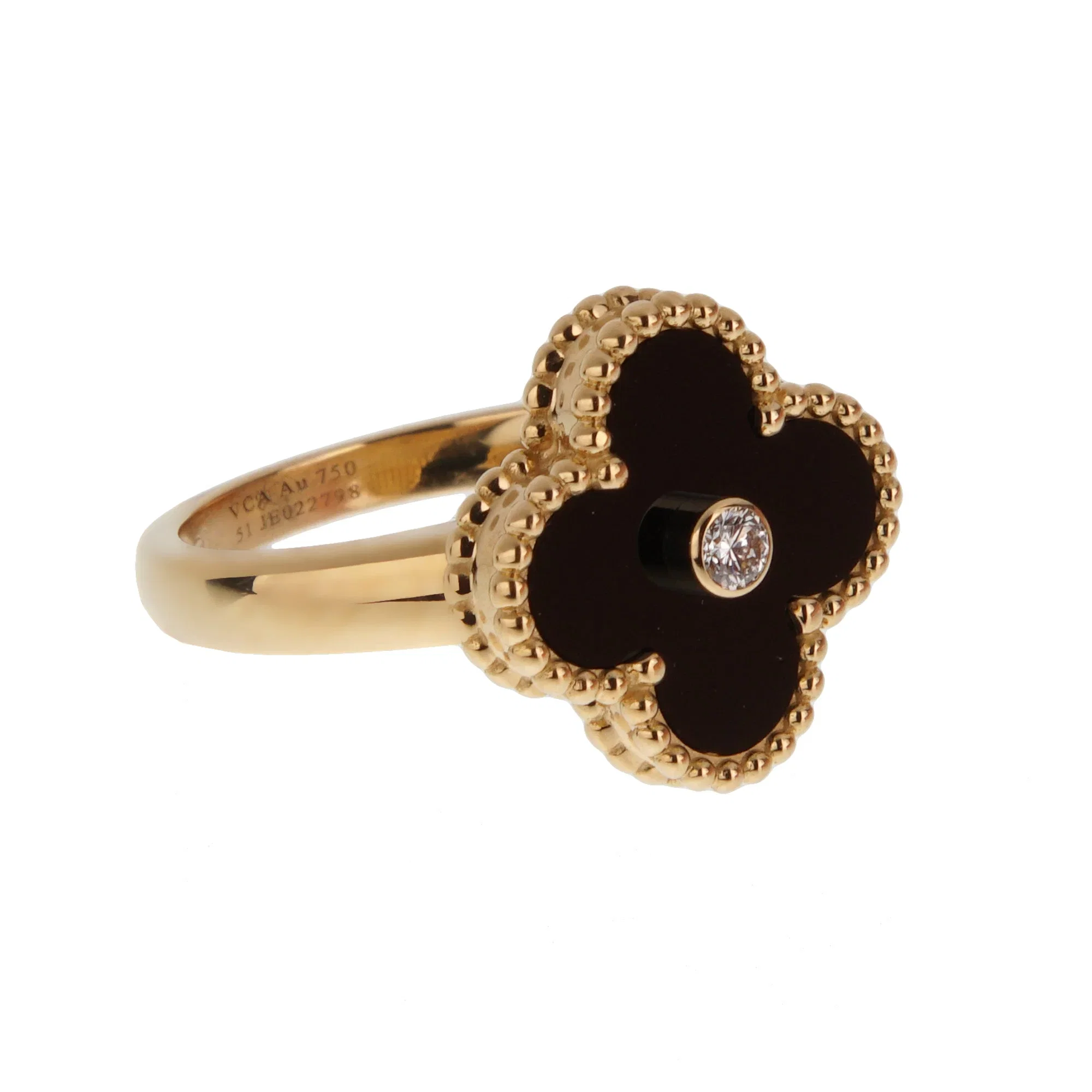Van Cleef & Arpels Vintage Alhambra Ring 18K Yellow Gold Onyx Diamond