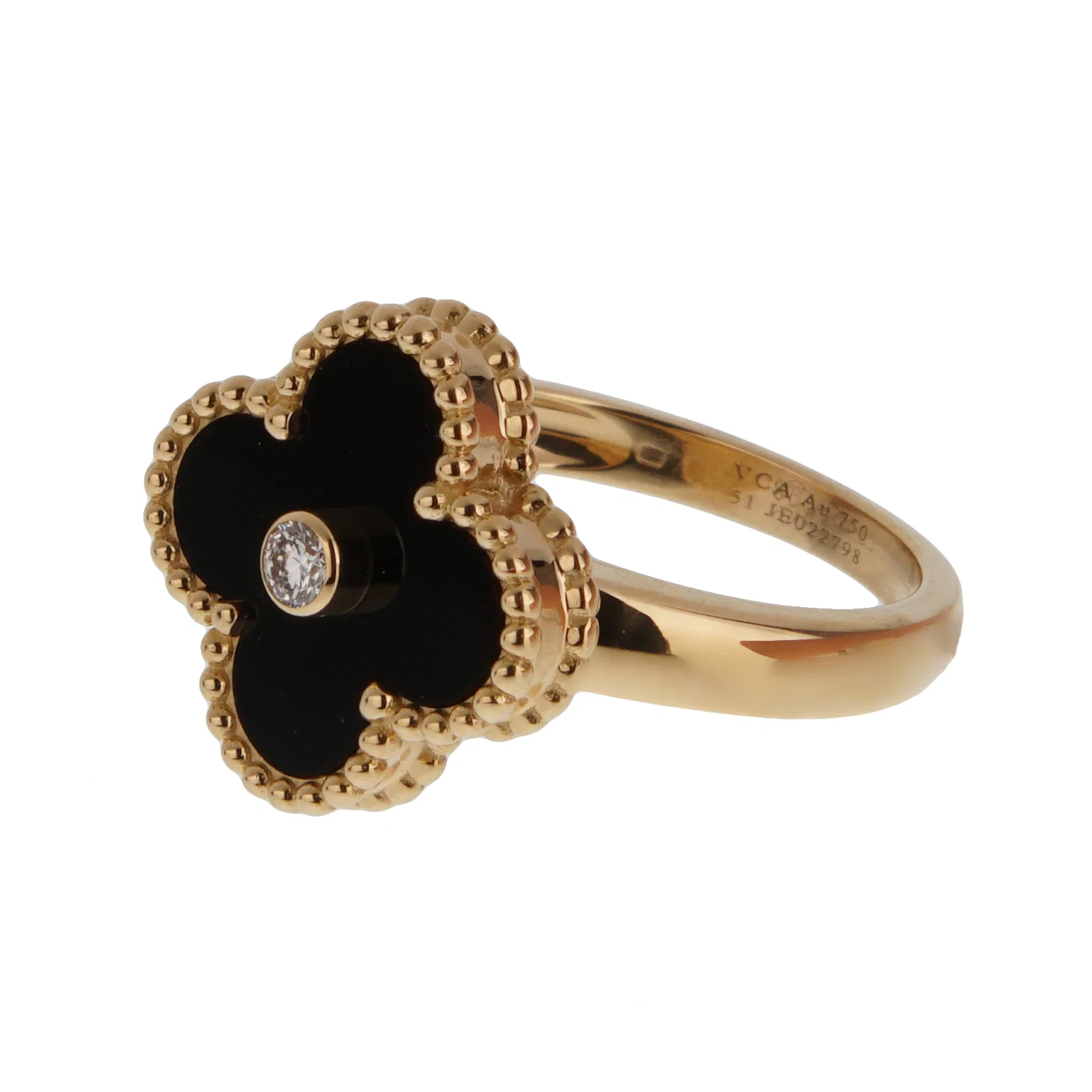 Van Cleef & Arpels Vintage Alhambra Ring 18K Yellow Gold Onyx Diamond