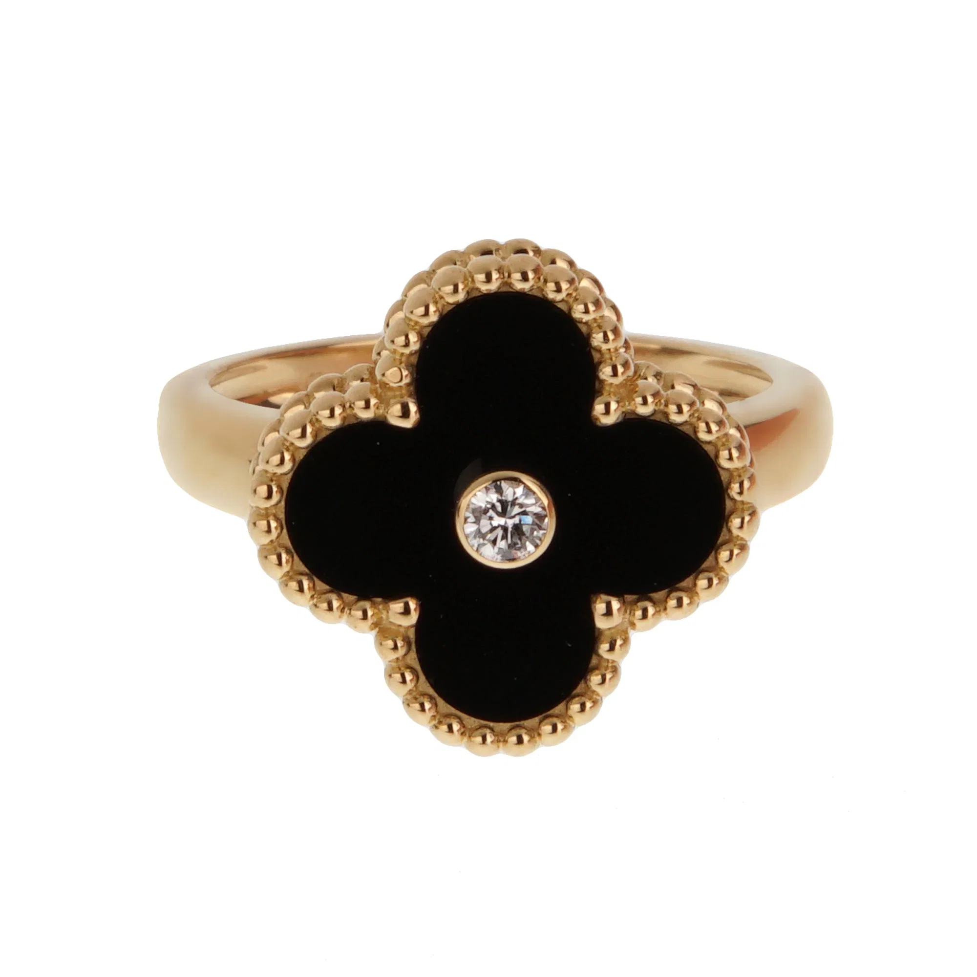 Van Cleef & Arpels Vintage Alhambra Ring 18K Yellow Gold Onyx Diamond