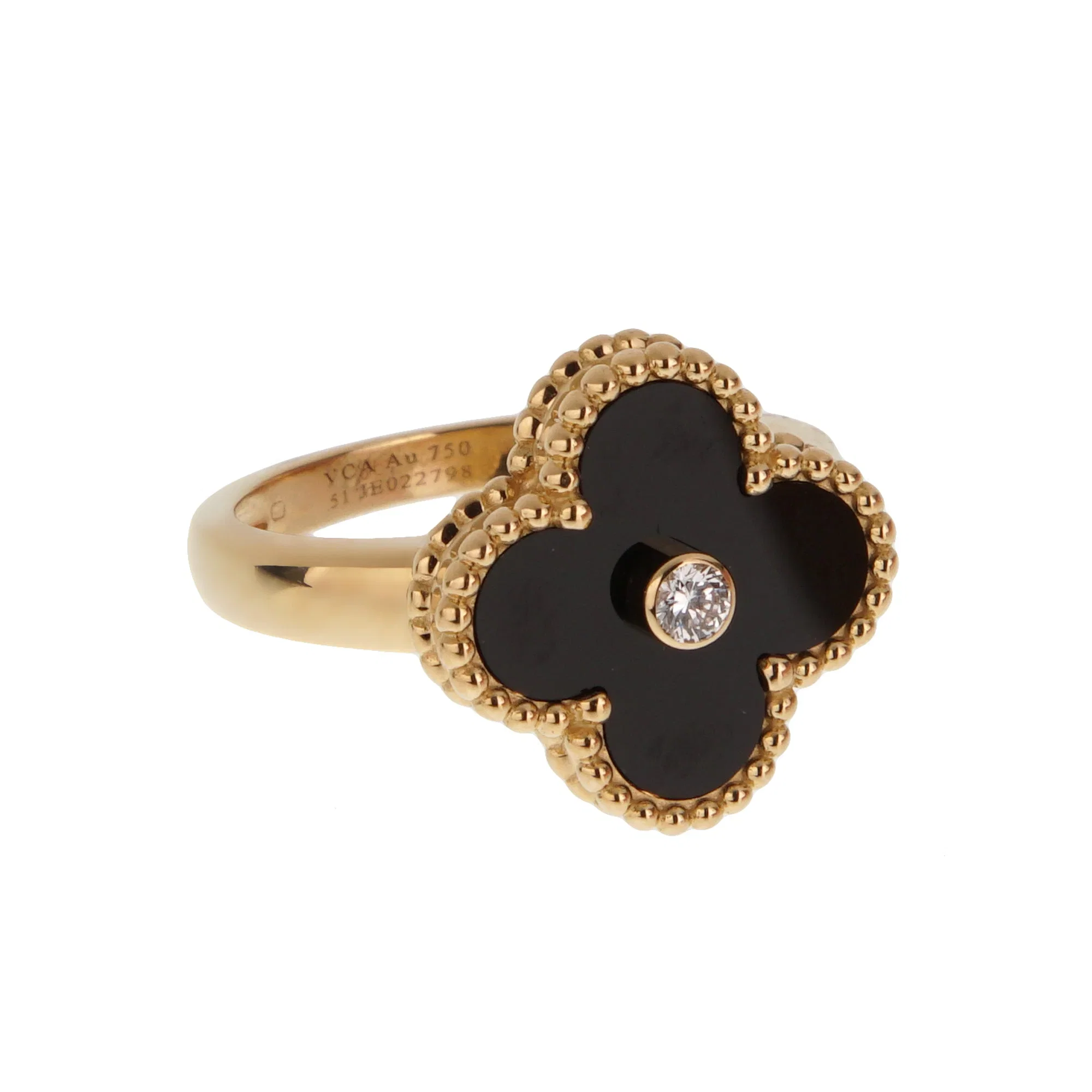 Van Cleef & Arpels Vintage Alhambra Ring 18K Yellow Gold Onyx Diamond