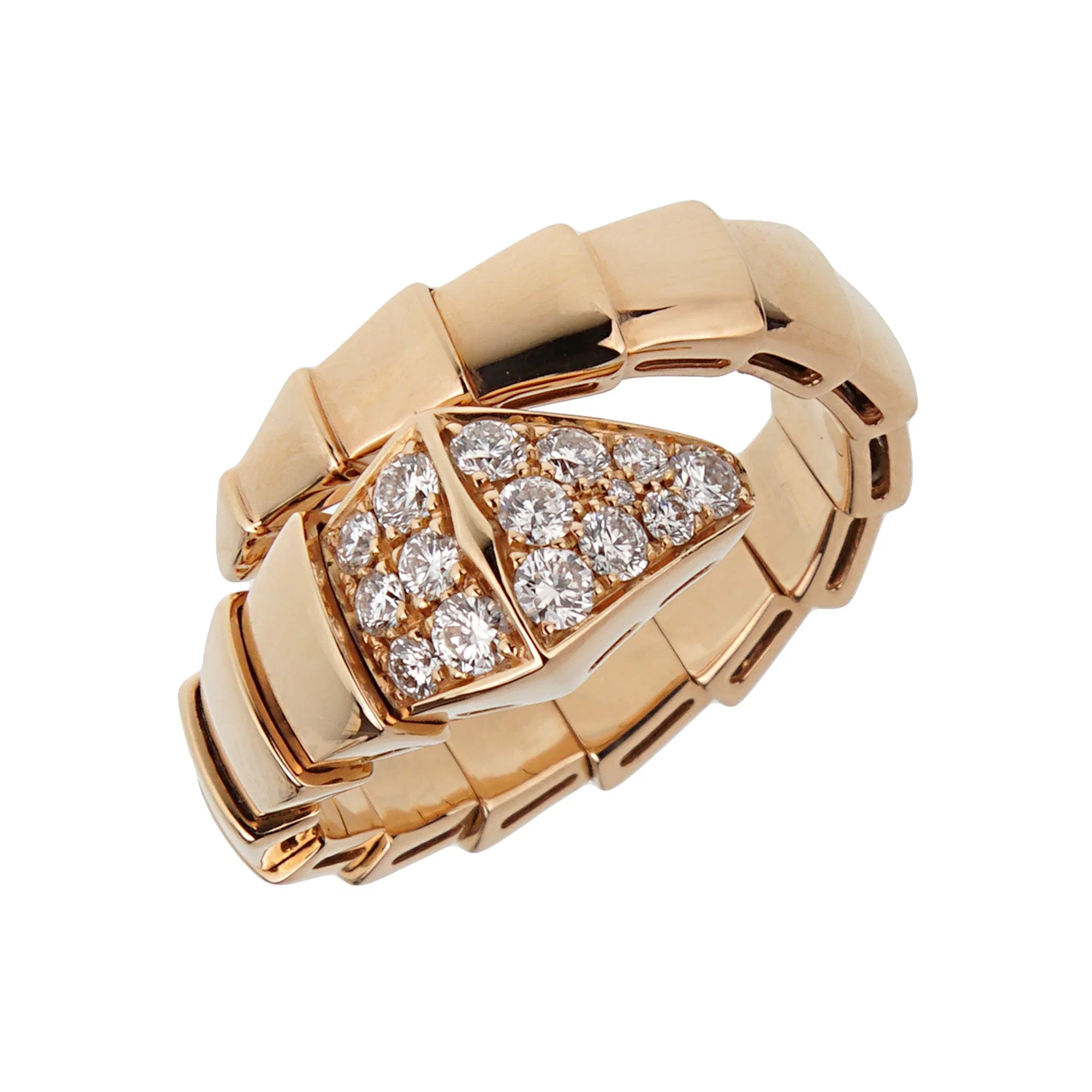 Bvlgari Serpenti Viper Ring 18K Rose Gold Pave Diamond