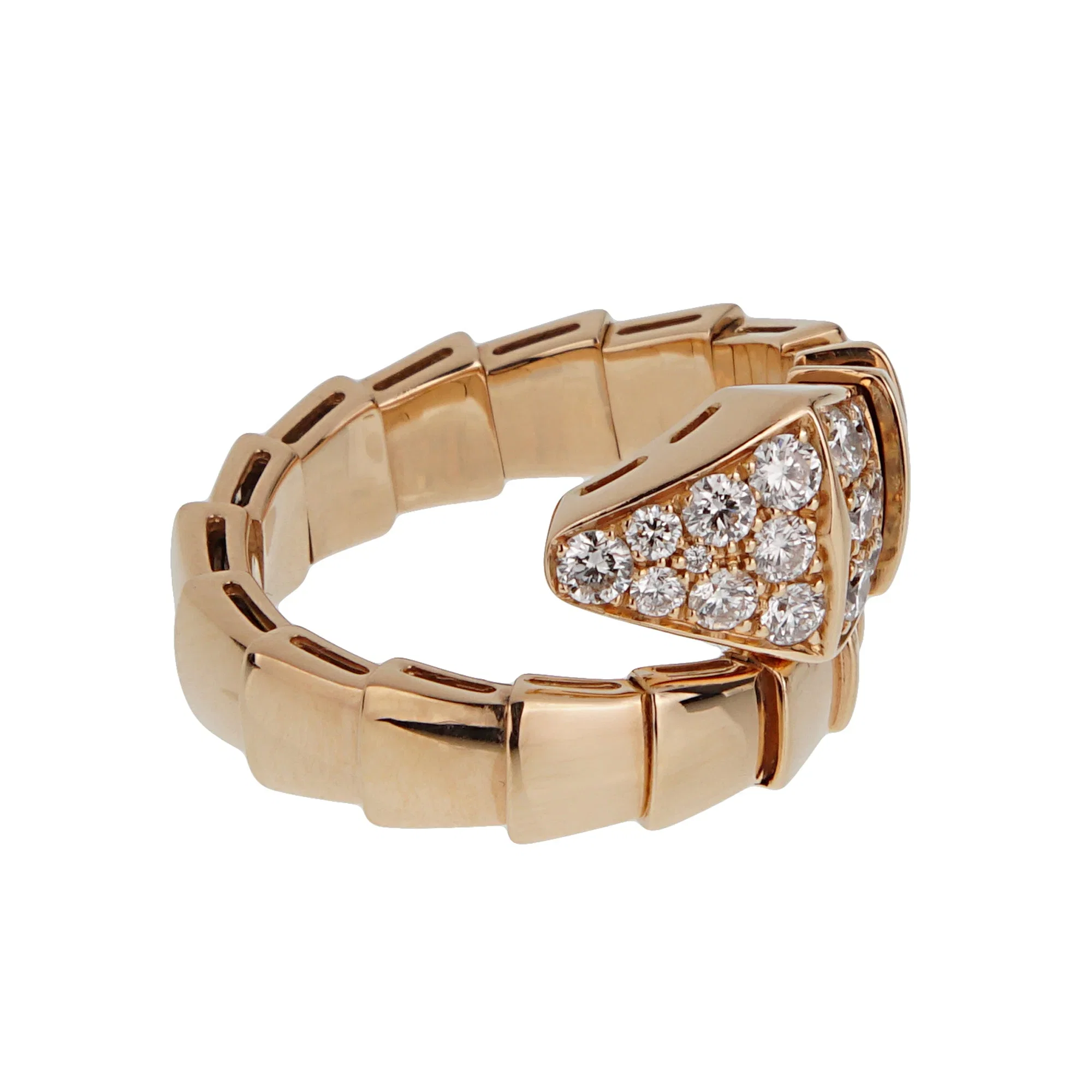Bvlgari Serpenti Viper Ring 18K Rose Gold Pave Diamond