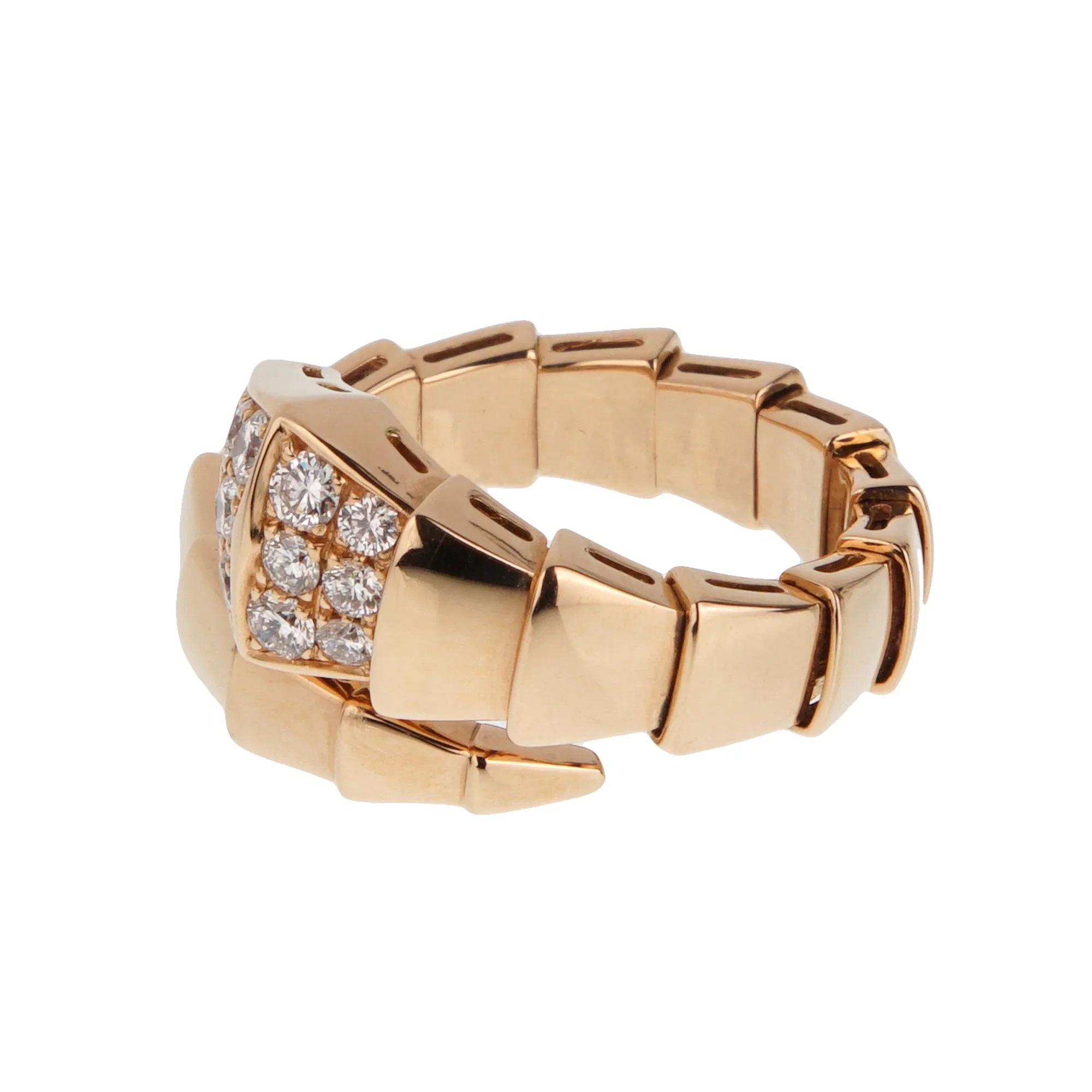Bvlgari Serpenti Viper Ring 18K Rose Gold Pave Diamond