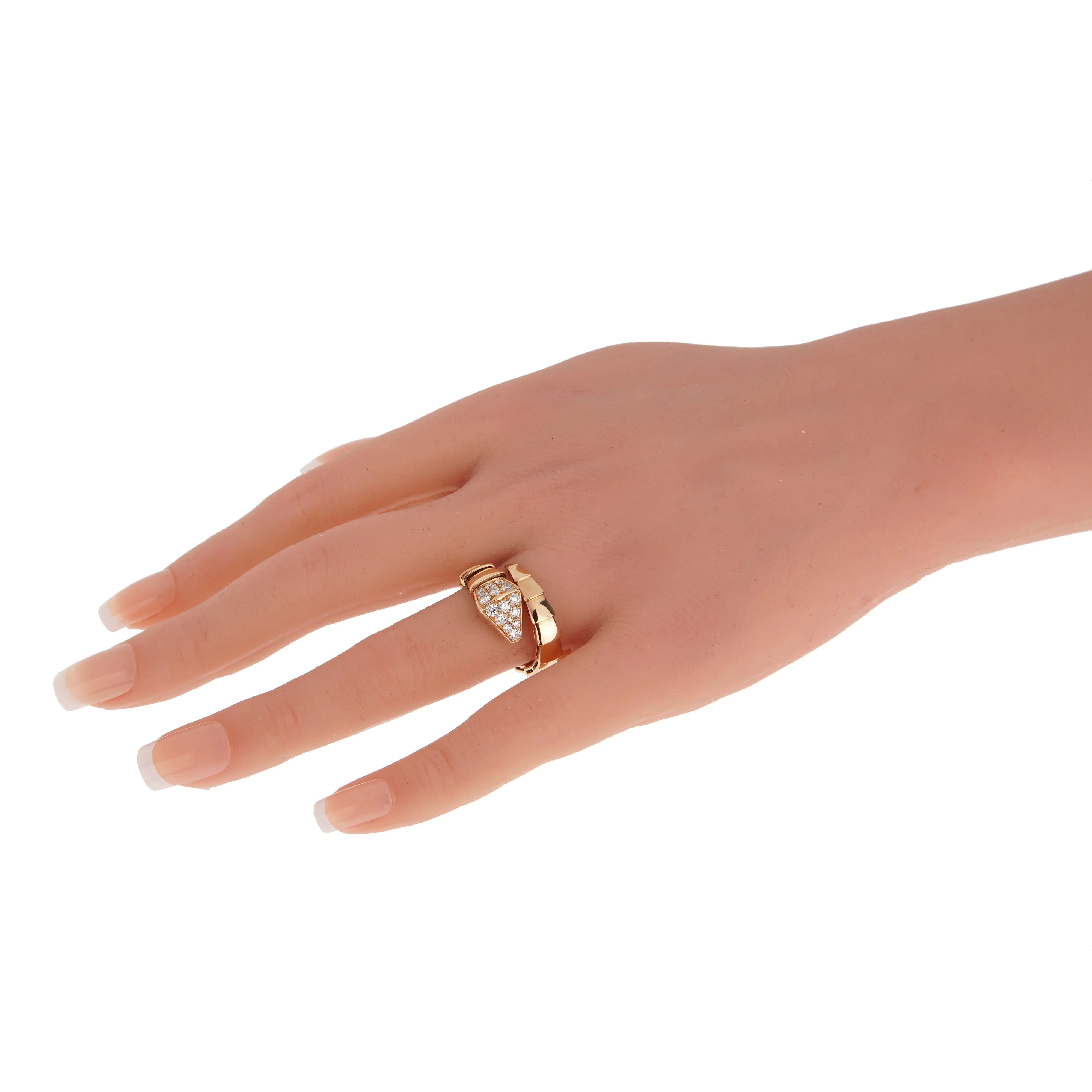 Bvlgari Serpenti Viper Ring 18K Rose Gold Pave Diamond
