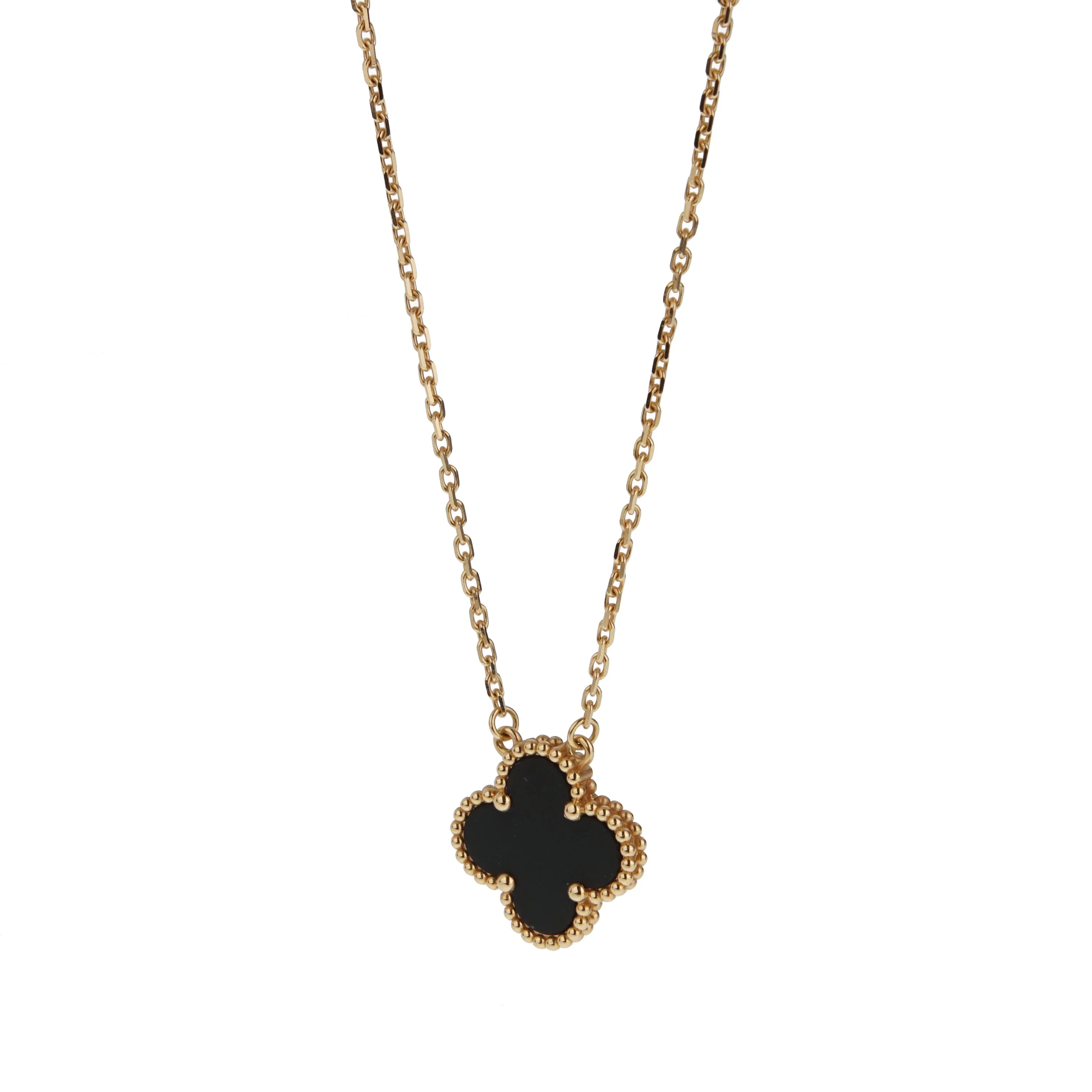Van Cleef & Arpels Vintage Alhambra Necklace 18K Yellow Gold Onyx