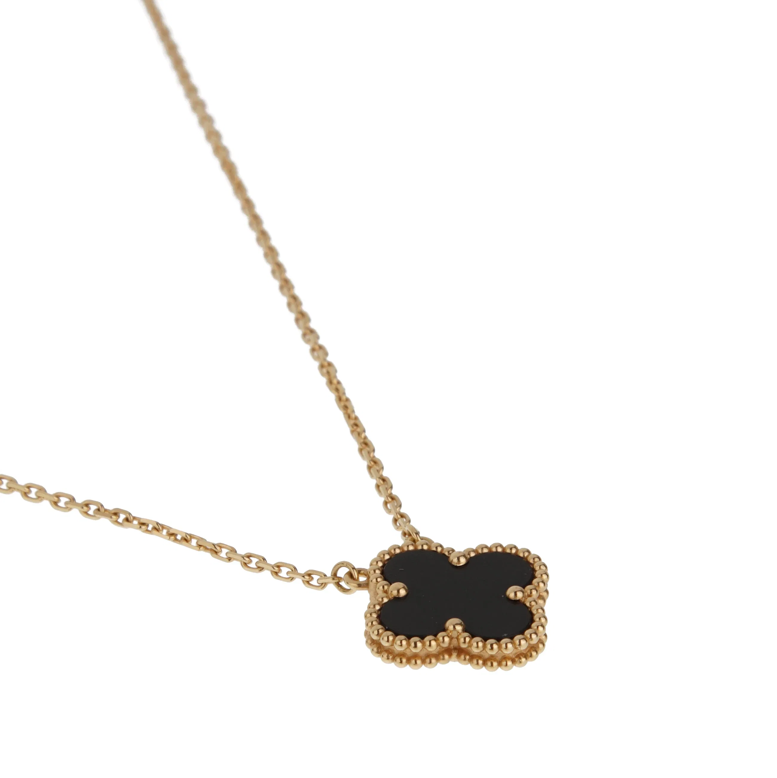 Van Cleef & Arpels Vintage Alhambra Necklace 18K Yellow Gold Onyx