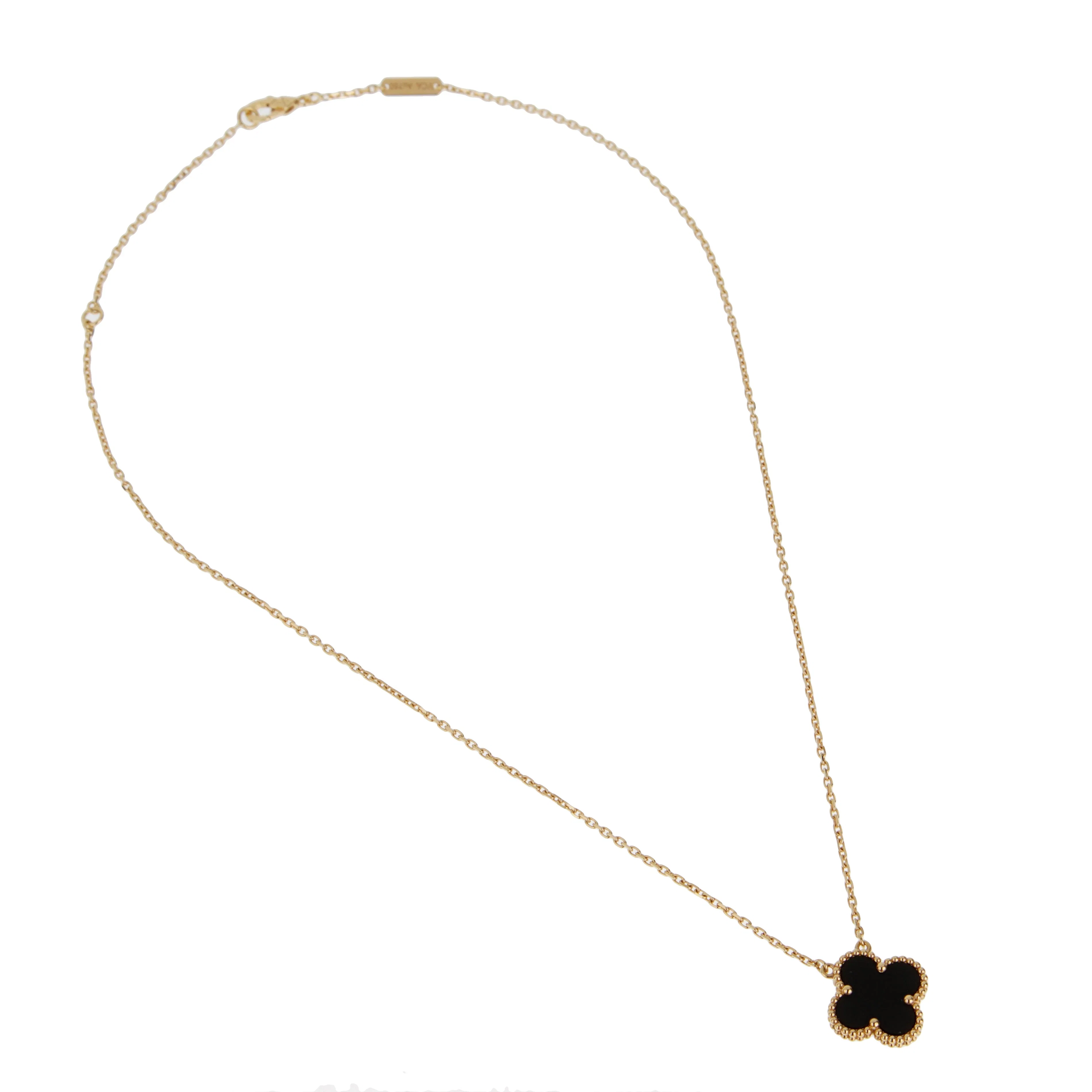 Van Cleef & Arpels Vintage Alhambra Necklace 18K Yellow Gold Onyx