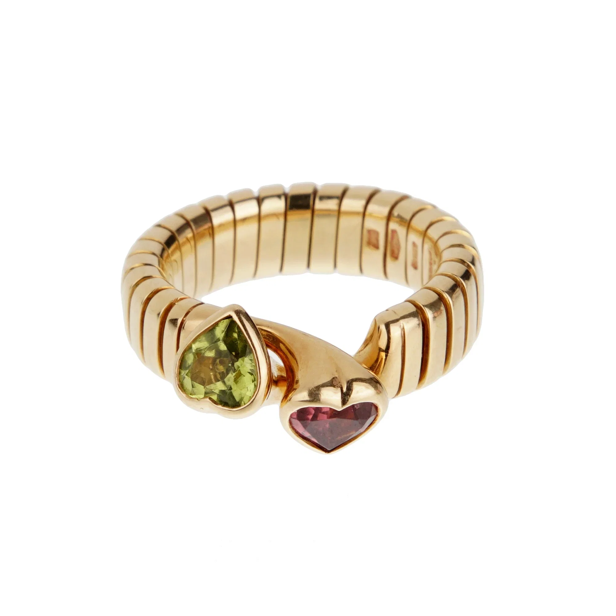 Bvlgari Tubogas Toi et Moi Ring Peridot & Pink Tourmaline 18k Yellow Gold