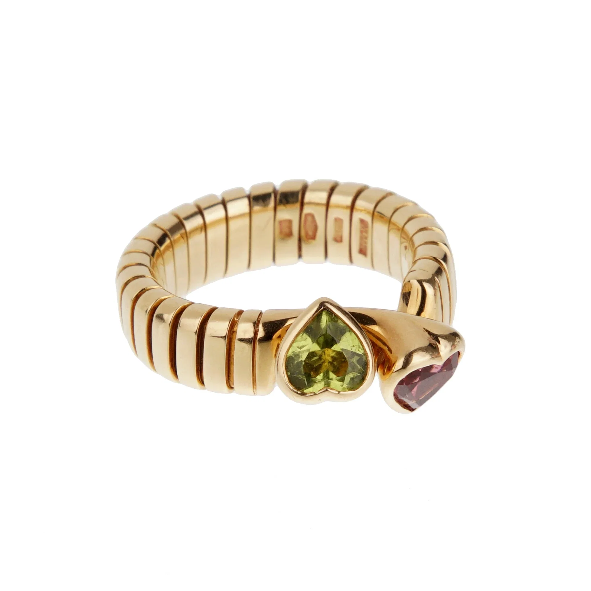 Bvlgari Tubogas Toi et Moi Ring Peridot & Pink Tourmaline 18k Yellow Gold