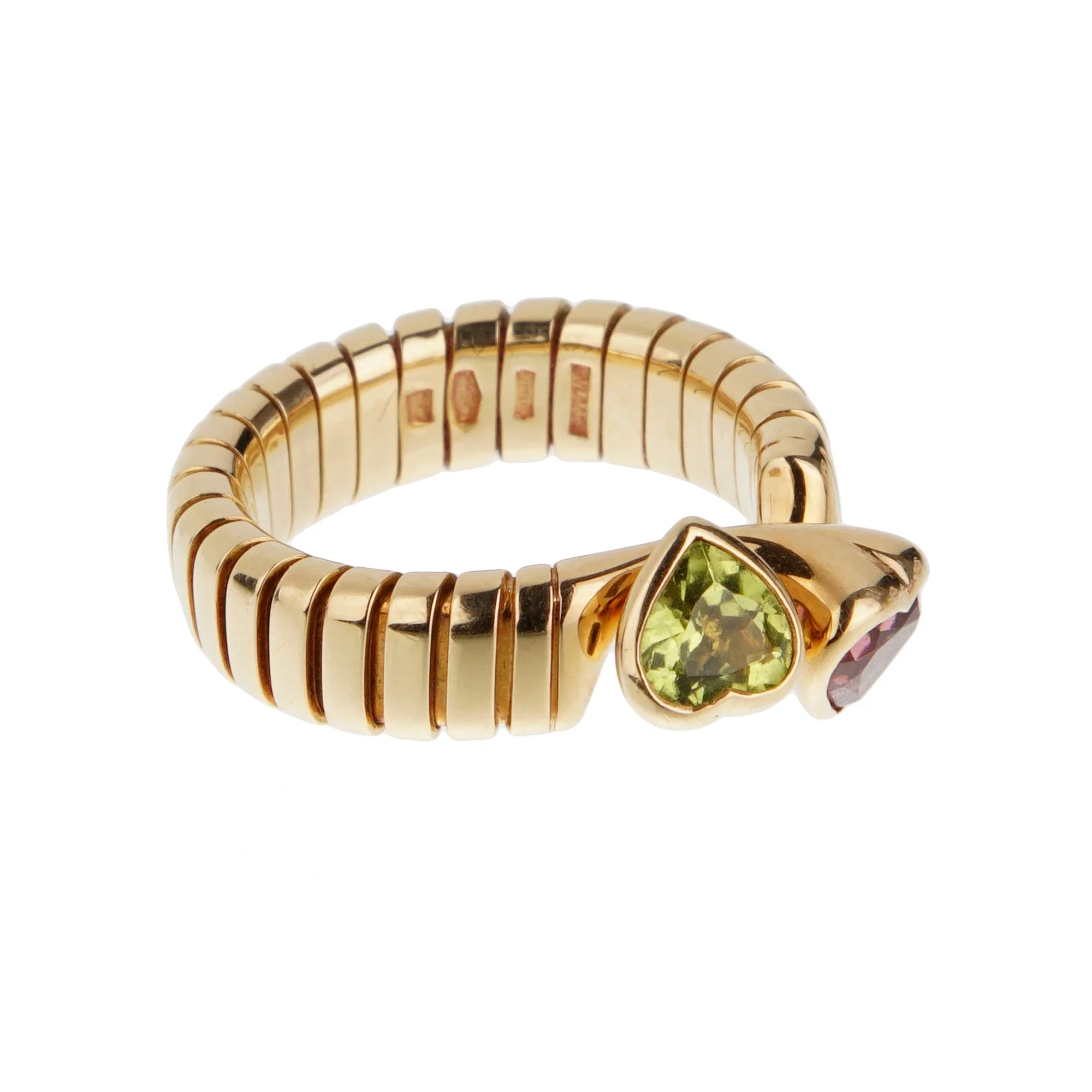 Bvlgari Tubogas Toi et Moi Ring Peridot & Pink Tourmaline 18k Yellow Gold