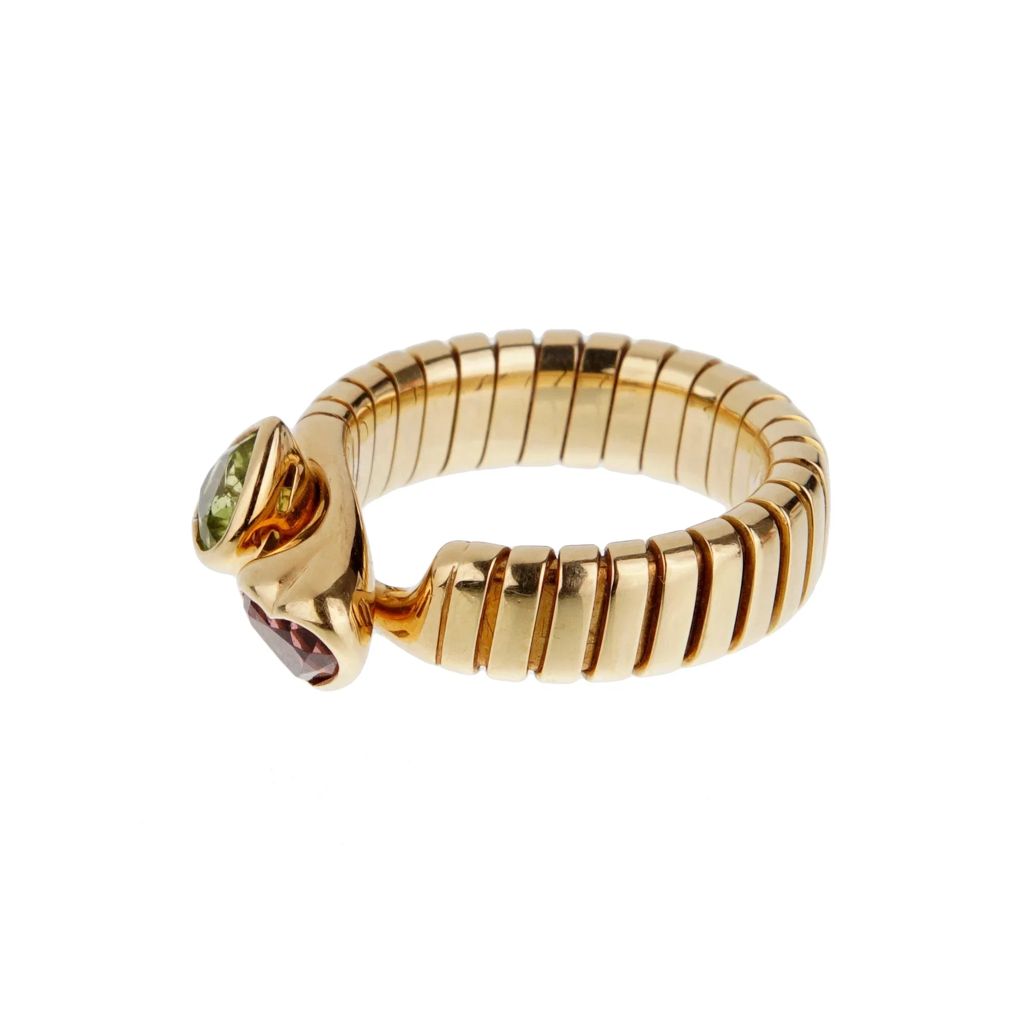 Bvlgari Tubogas Toi et Moi Ring Peridot & Pink Tourmaline 18k Yellow Gold