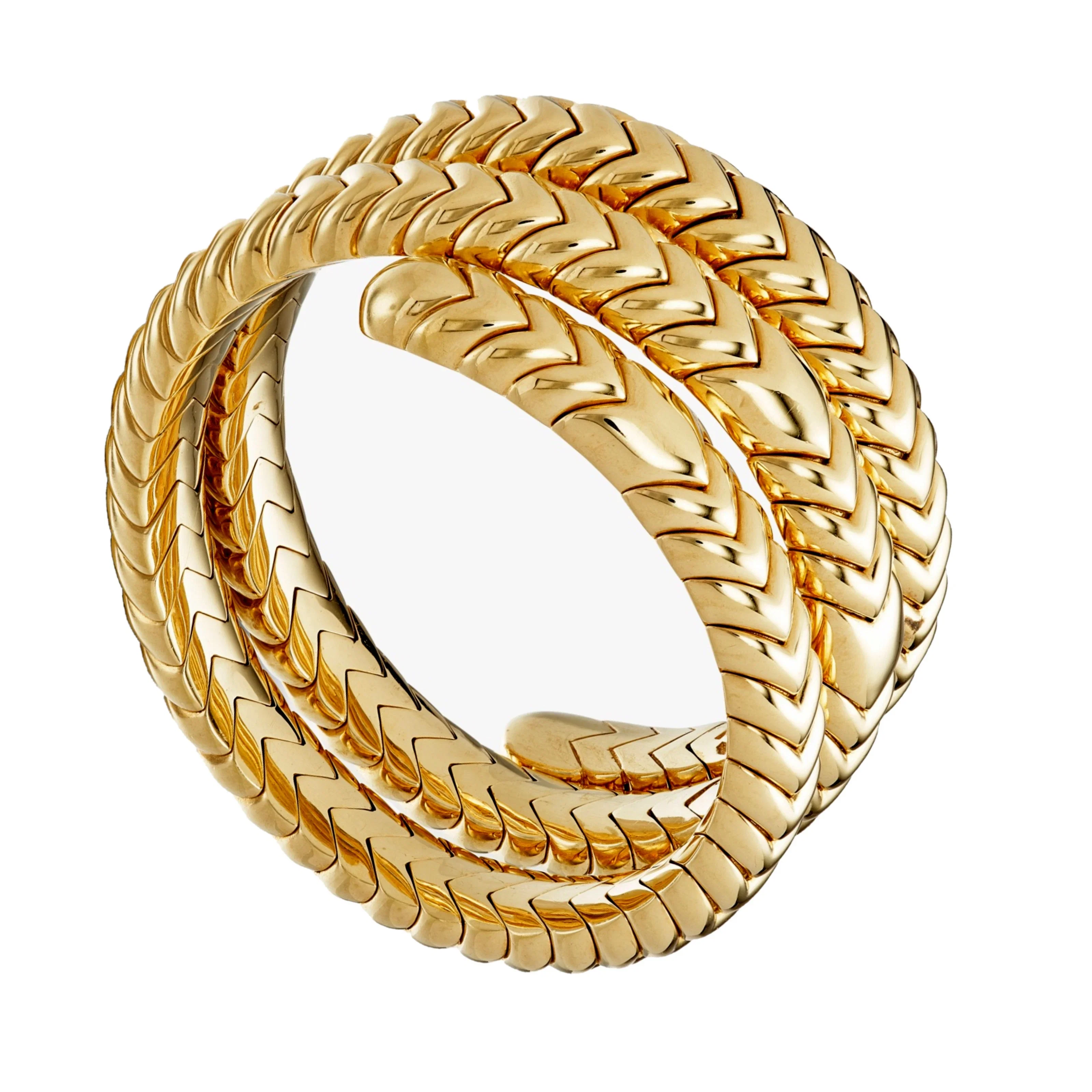 Bvlgari Spiga 18K Yellow Gold Triple-Wrap Coil Bracelet