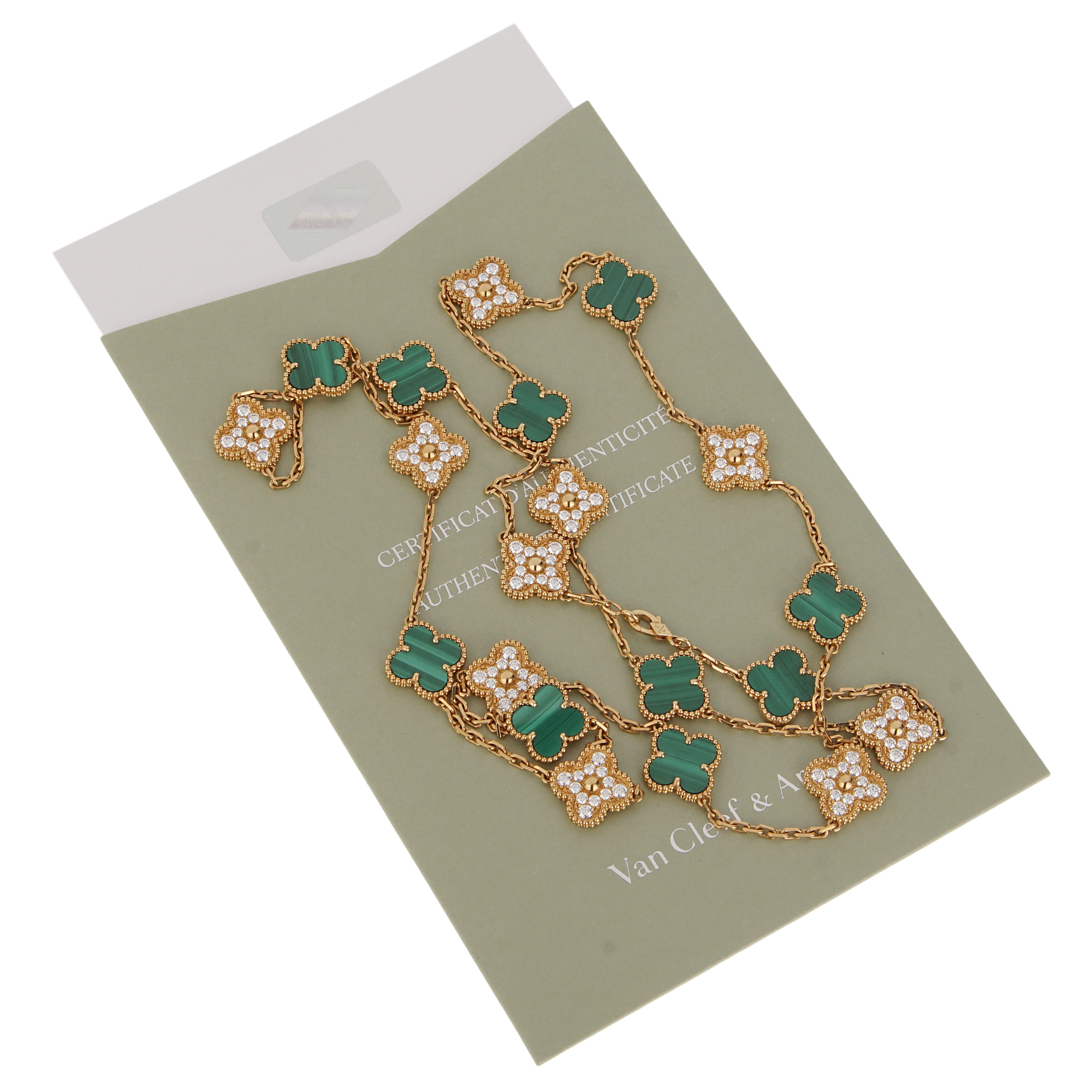 Van Cleef & Arpels Van Cleef Arpels Vintage Alhambra Malachite Diamond Long Necklace 20 Motifs