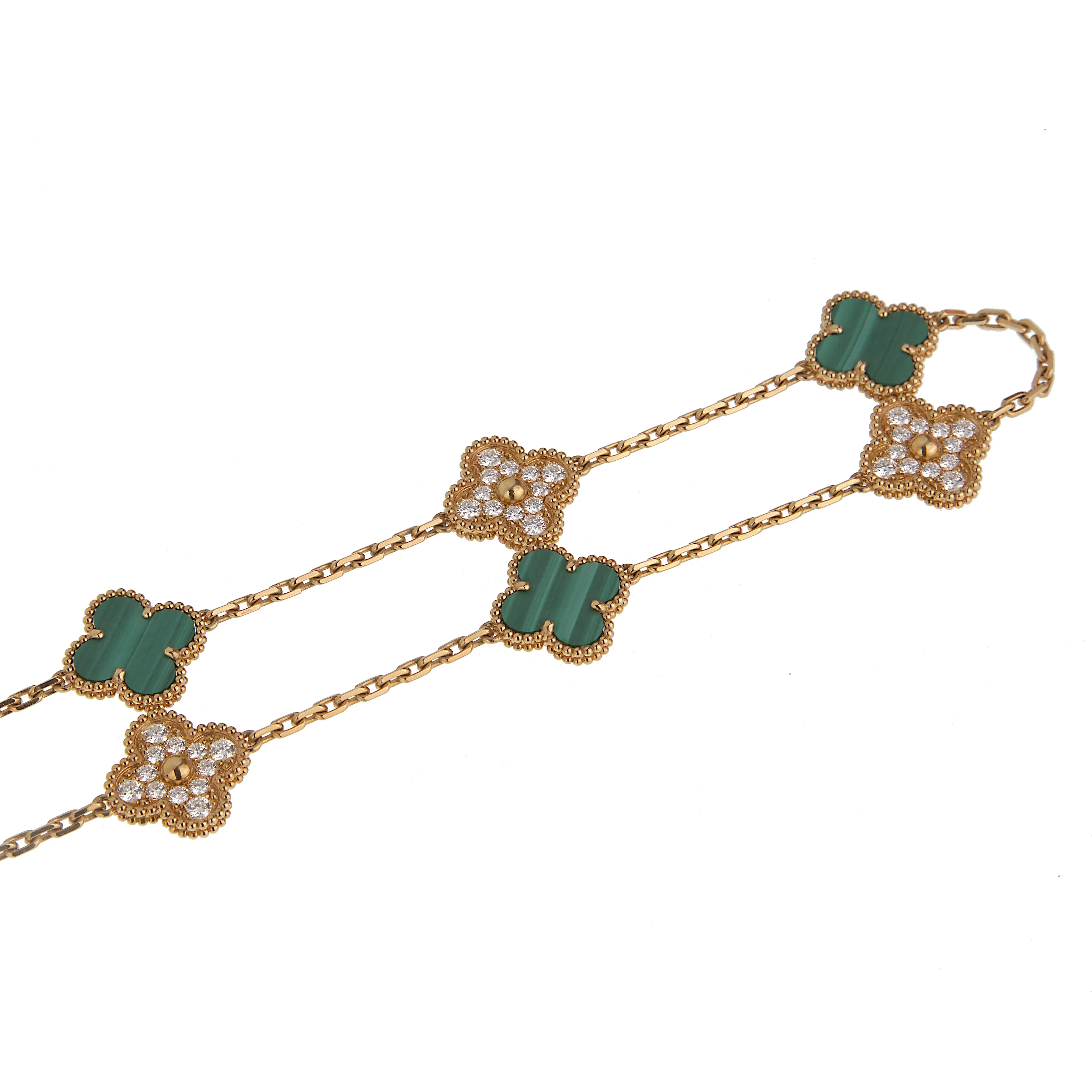 Van Cleef & Arpels Van Cleef Arpels Vintage Alhambra Malachite Diamond Long Necklace 20 Motifs