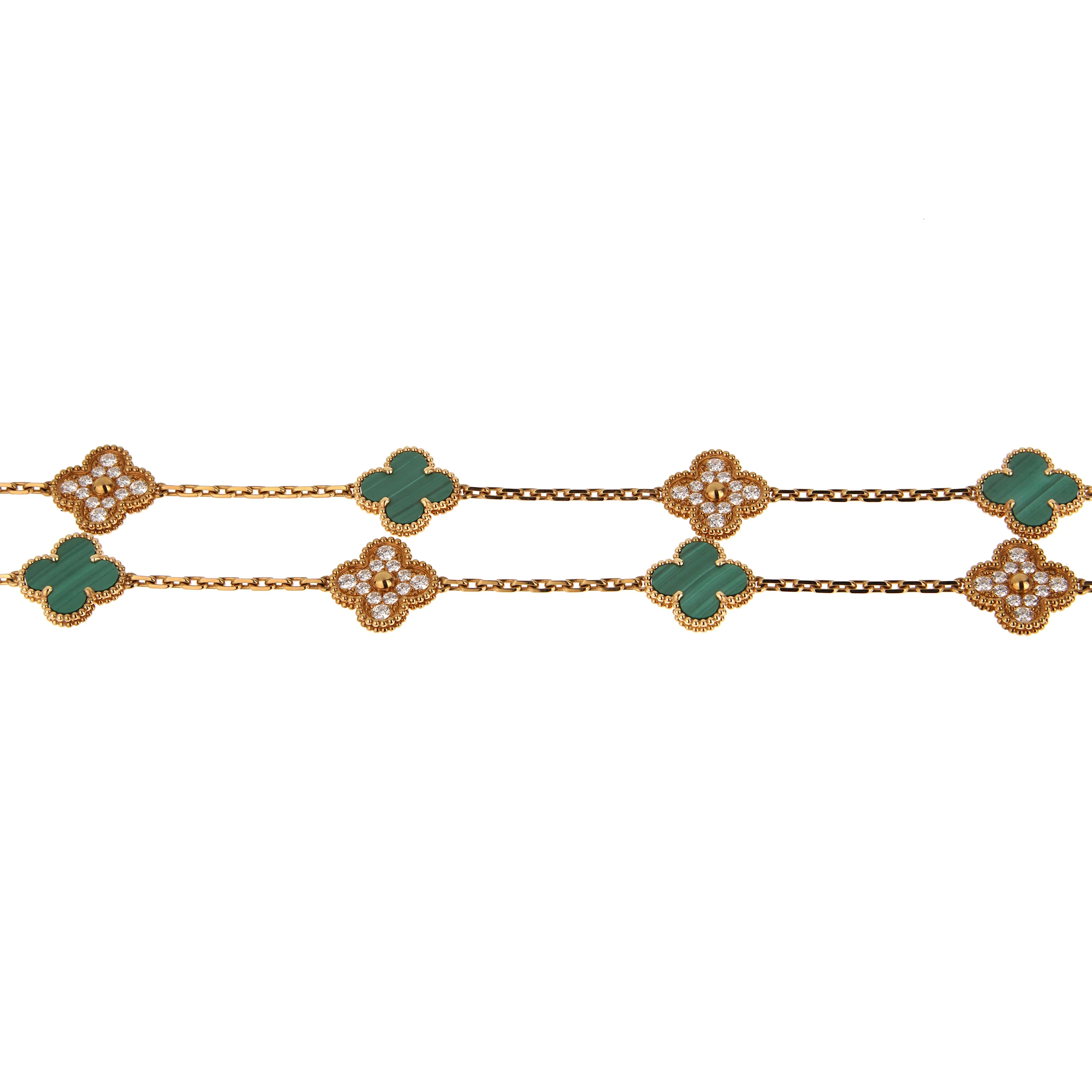 Van Cleef & Arpels Van Cleef Arpels Vintage Alhambra Malachite Diamond Long Necklace 20 Motifs