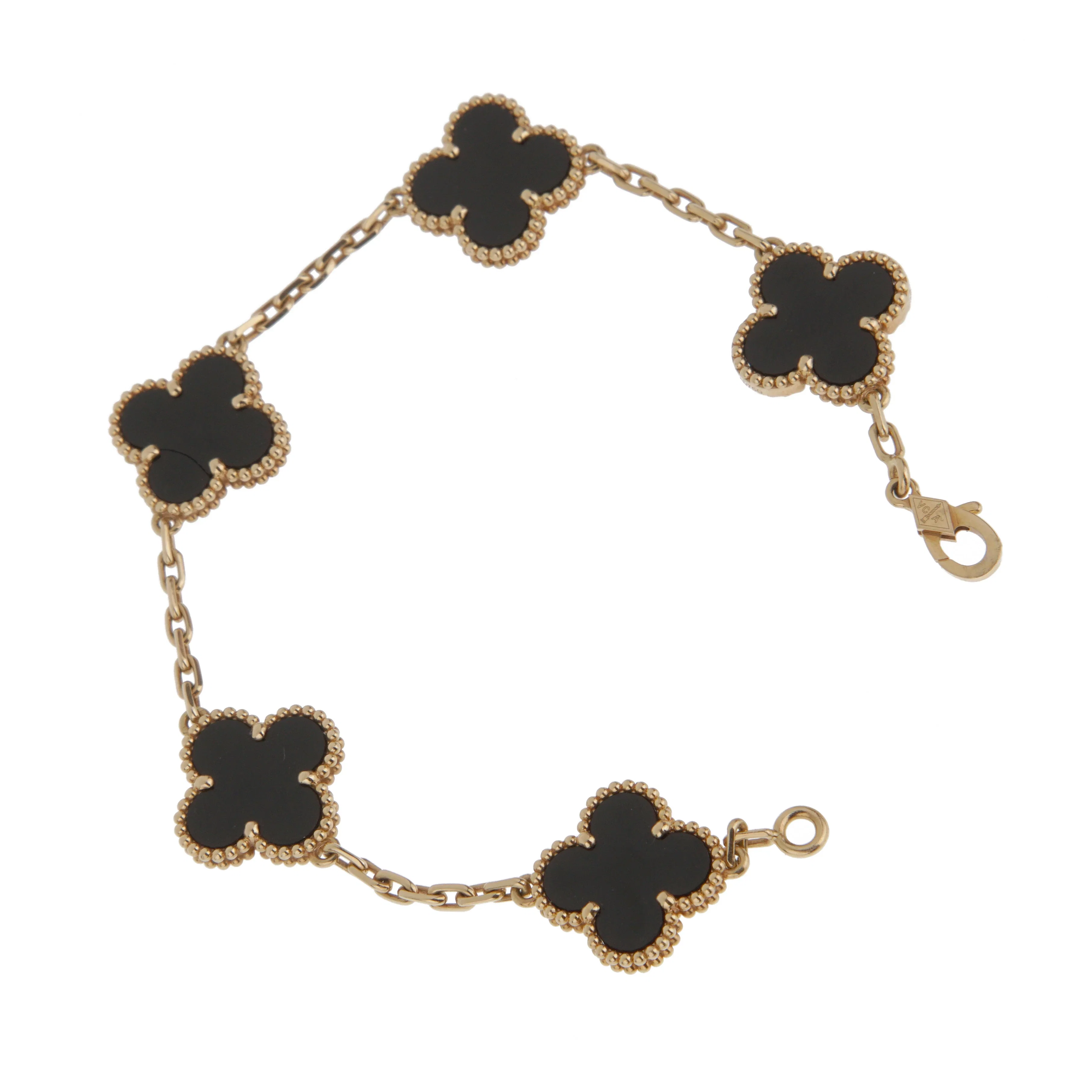 Van Cleef & Arpels Vintage Alhambra Onyx 18k Yellow Gold Bracelet