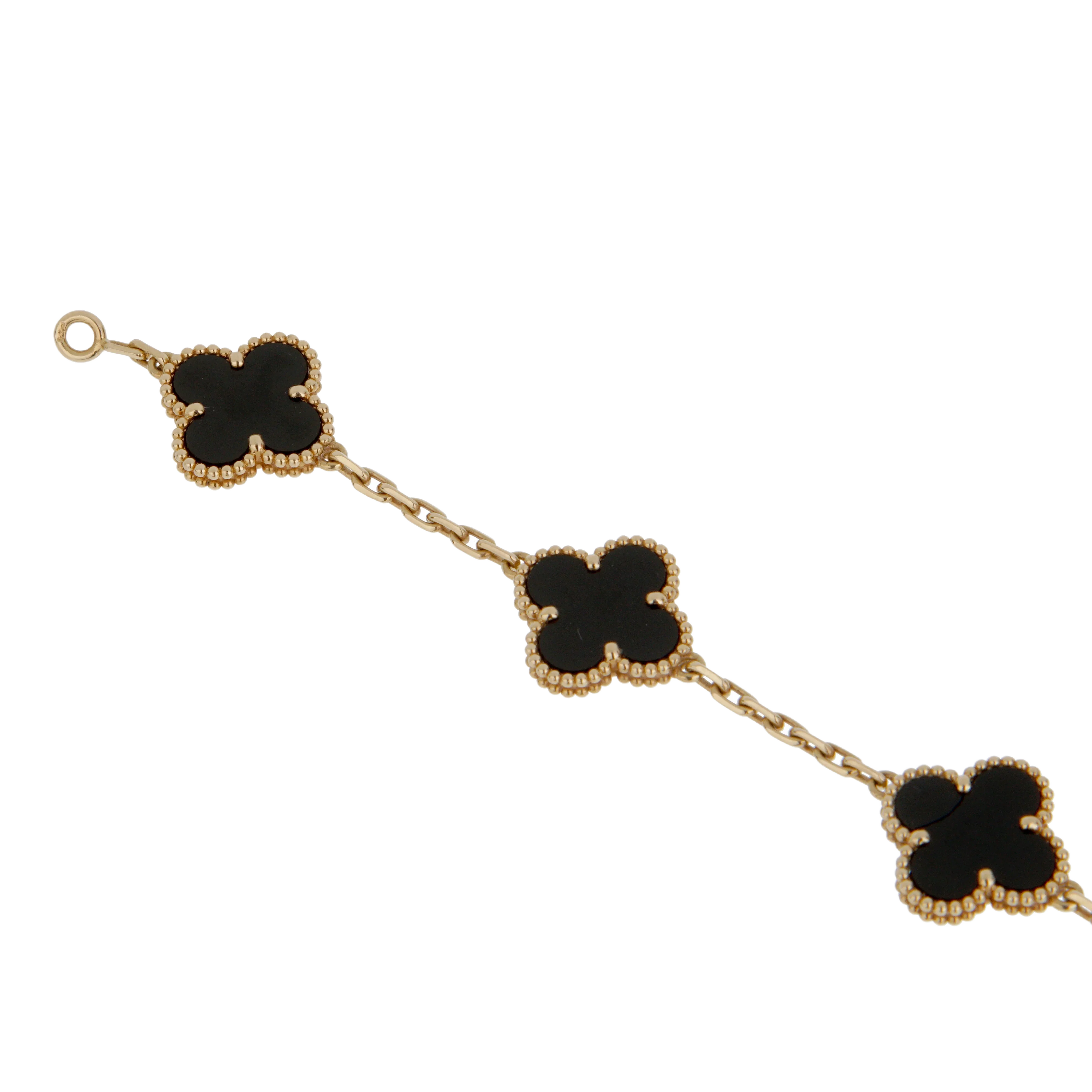 Van Cleef & Arpels Vintage Alhambra Onyx 18k Yellow Gold Bracelet