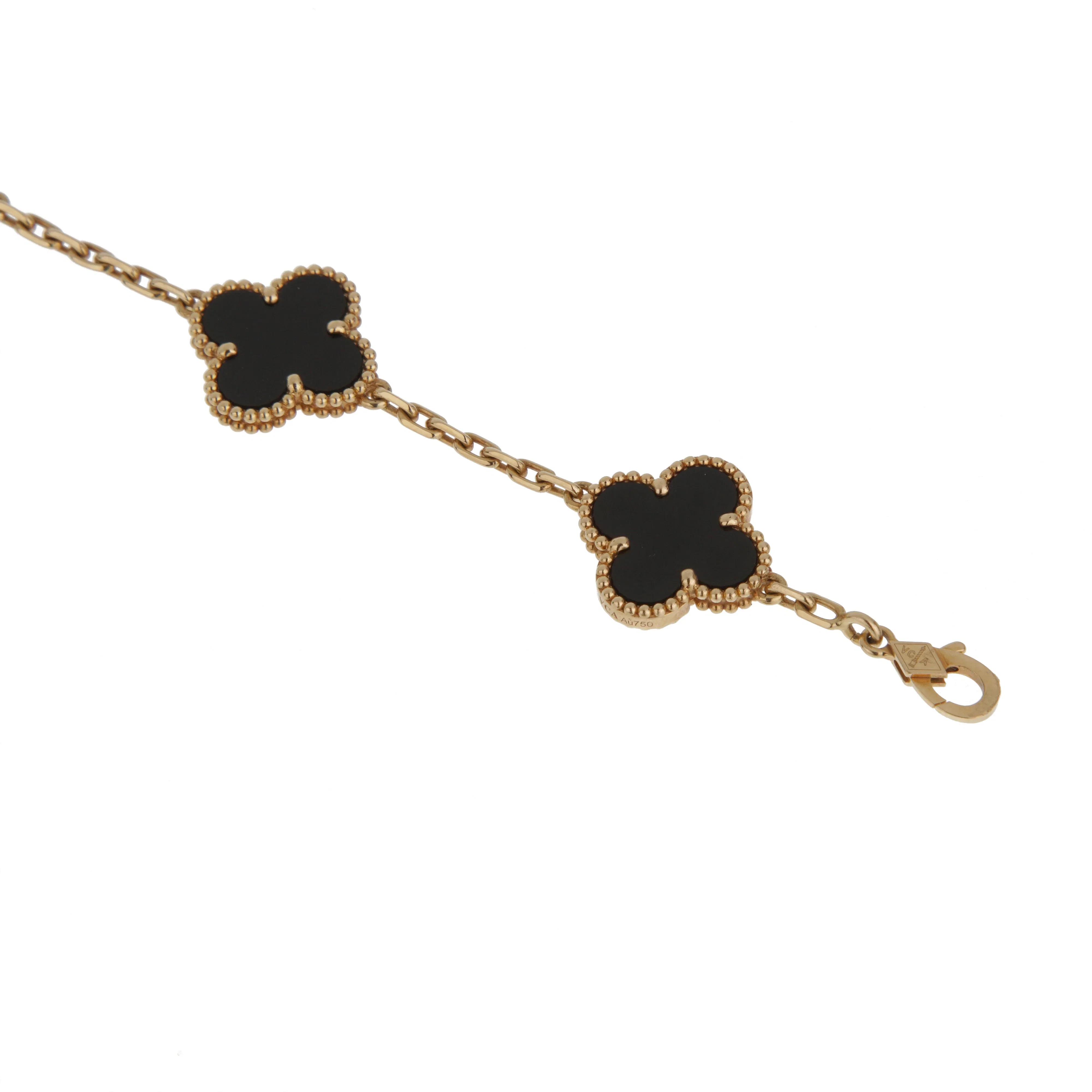 Van Cleef & Arpels Vintage Alhambra Onyx 18k Yellow Gold Bracelet