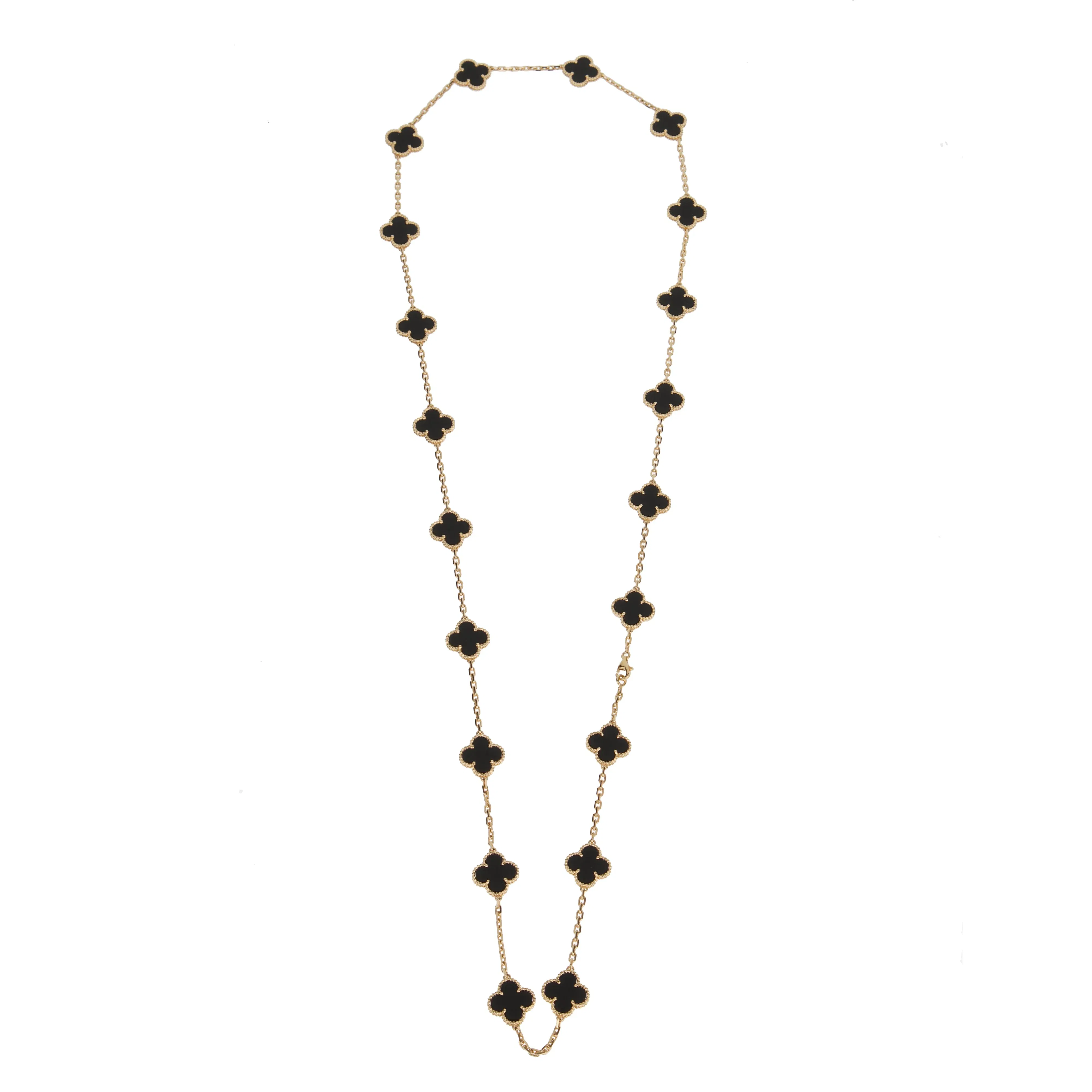 Van Cleef & Arpels Van Cleef Arpels Vintage Alhambra 20-Motif Onyx 18k Gold Necklace