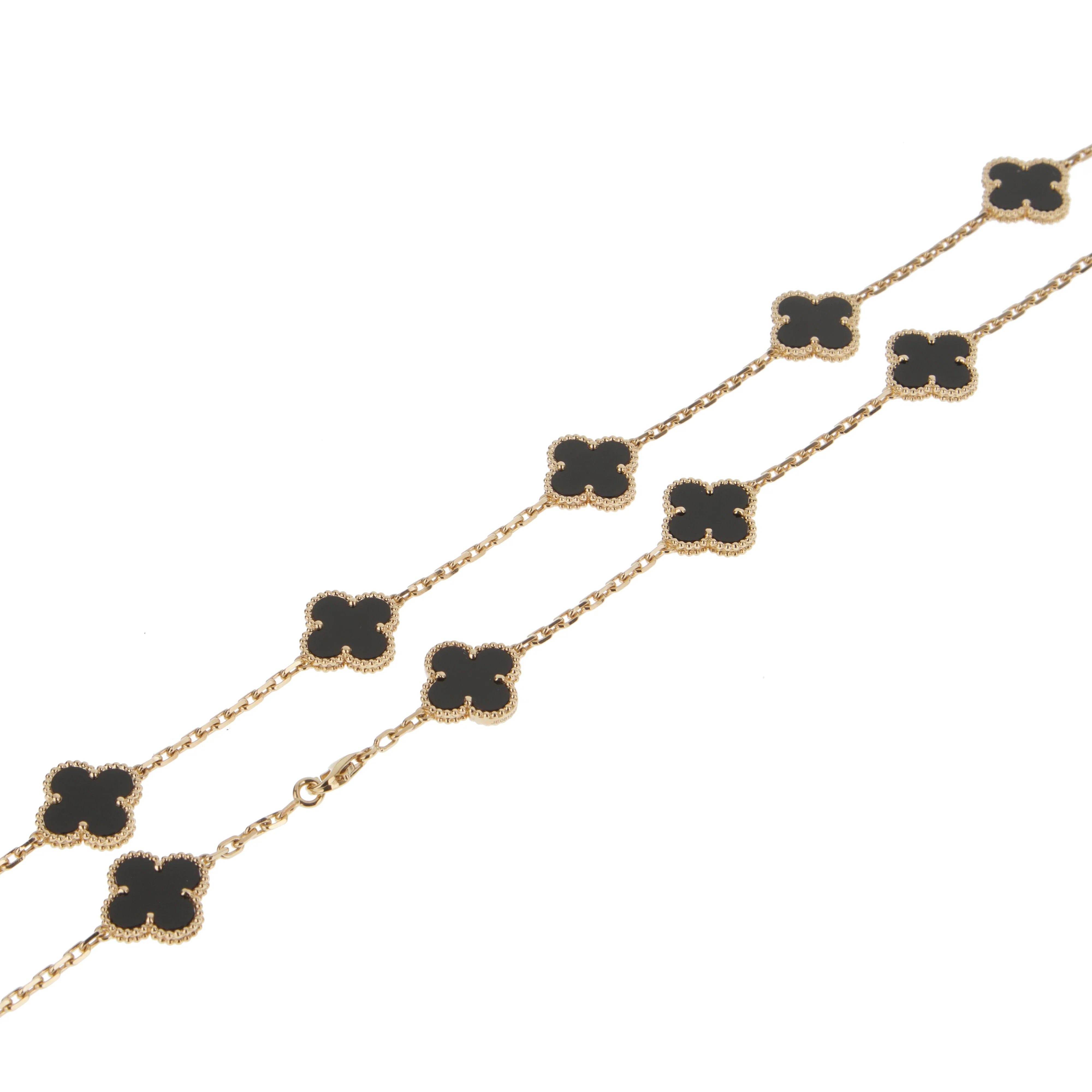 Van Cleef & Arpels Van Cleef Arpels Vintage Alhambra 20-Motif Onyx 18k Gold Necklace