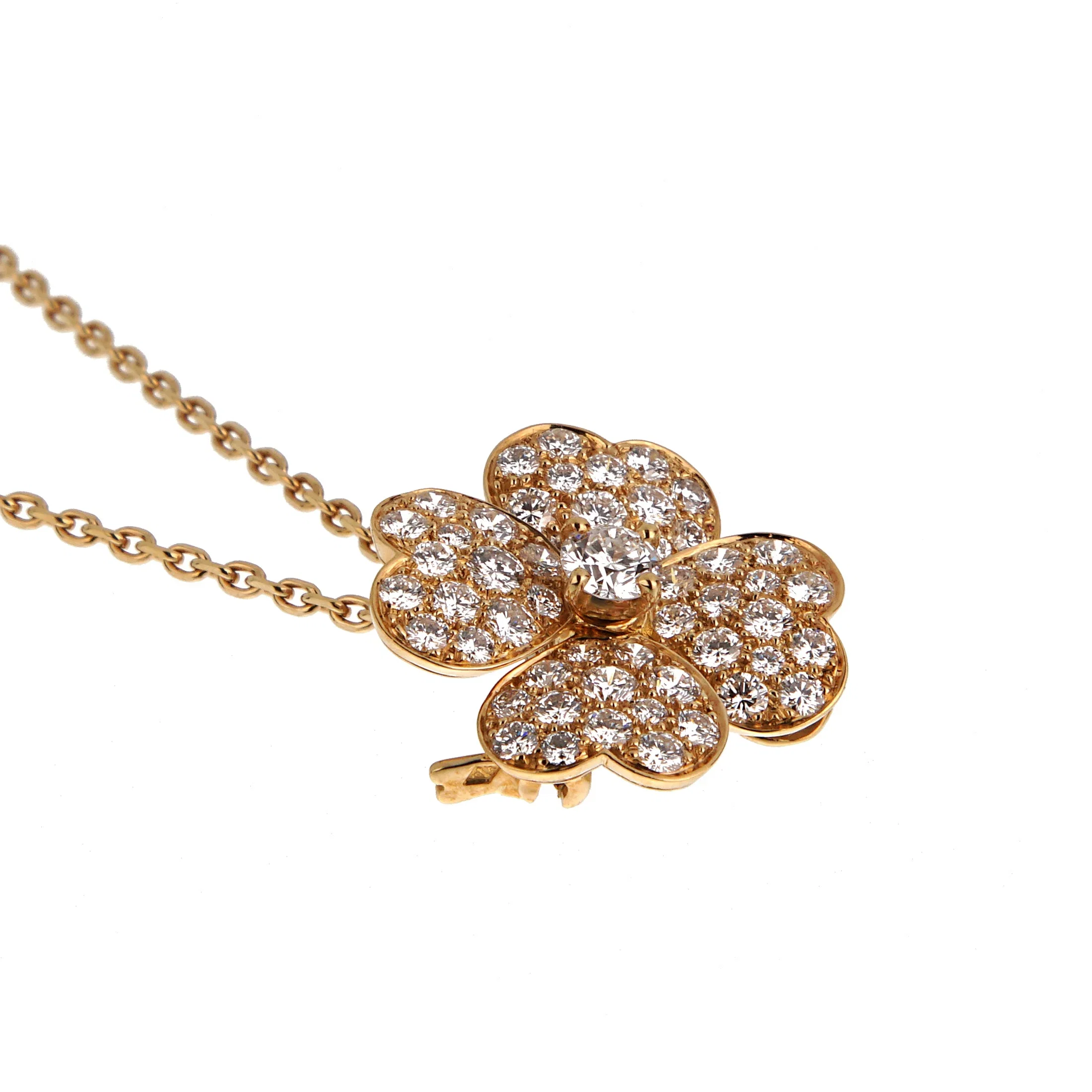 Van Cleef & Arpels Cosmos Diamond Brooch Pendant Necklace — 18k Yellow Gold, Vintage