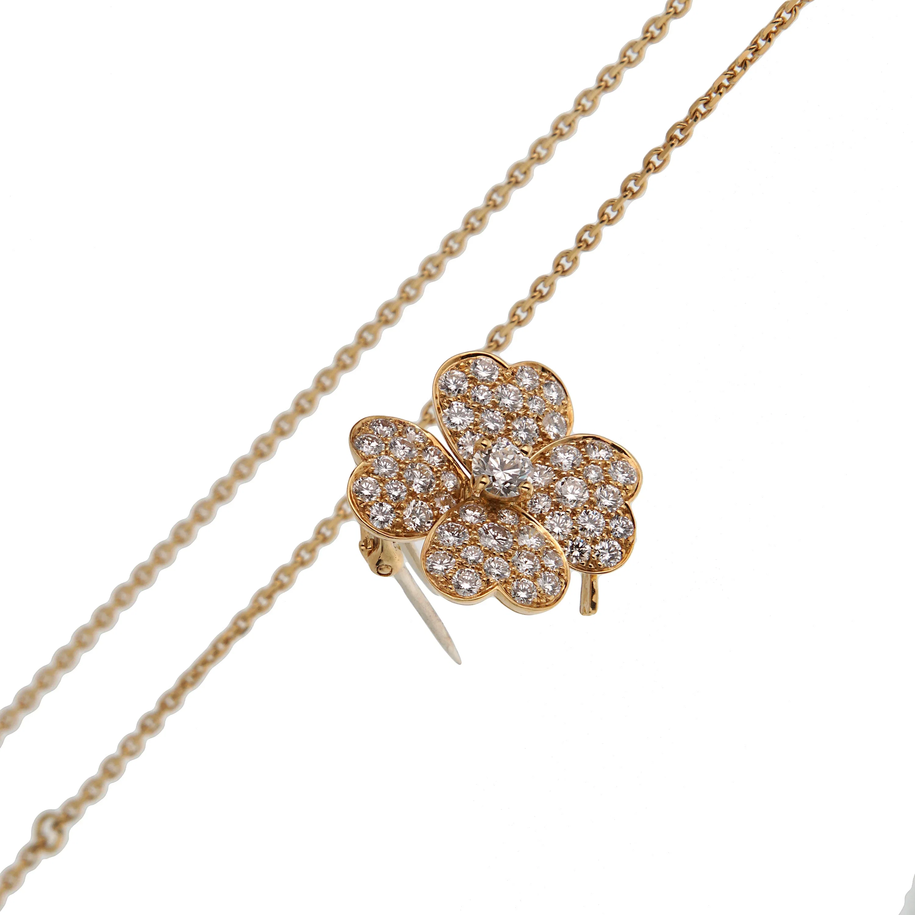 Van Cleef & Arpels Cosmos Diamond Brooch Pendant Necklace — 18k Yellow Gold, Vintage