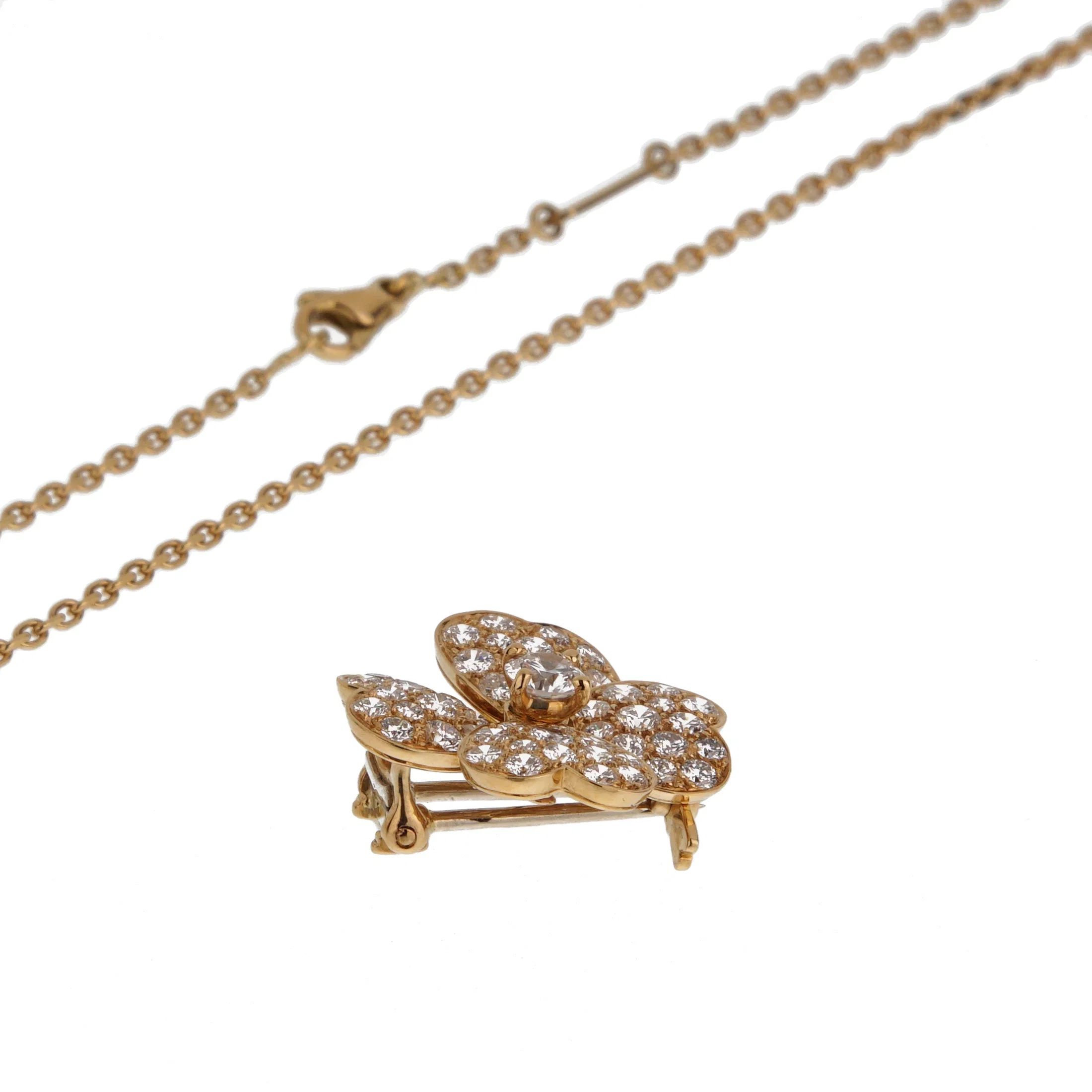 Van Cleef & Arpels Cosmos Diamond Brooch Pendant Necklace — 18k Yellow Gold, Vintage