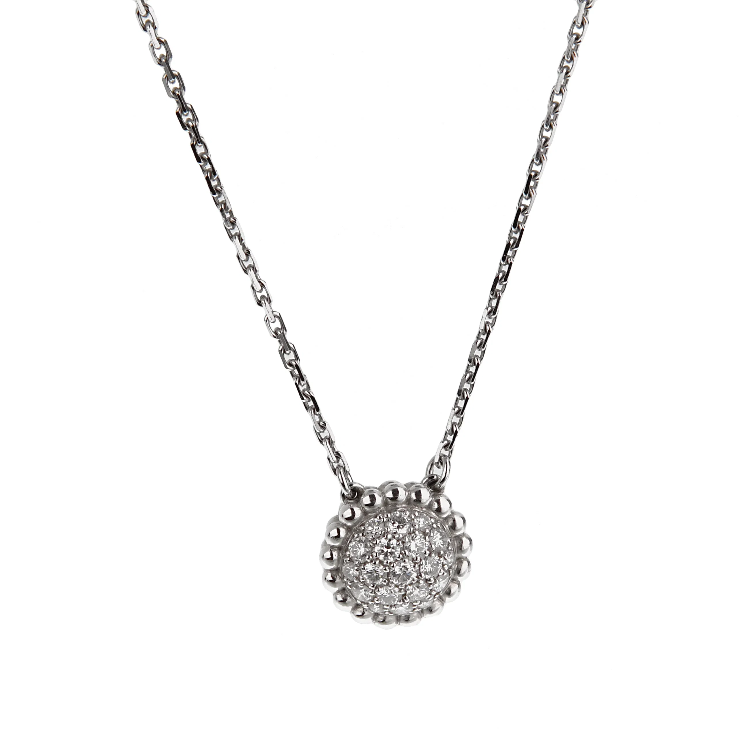 Van Cleef & Arpels Perlee Diamond Pendant Necklace 18K White Gold