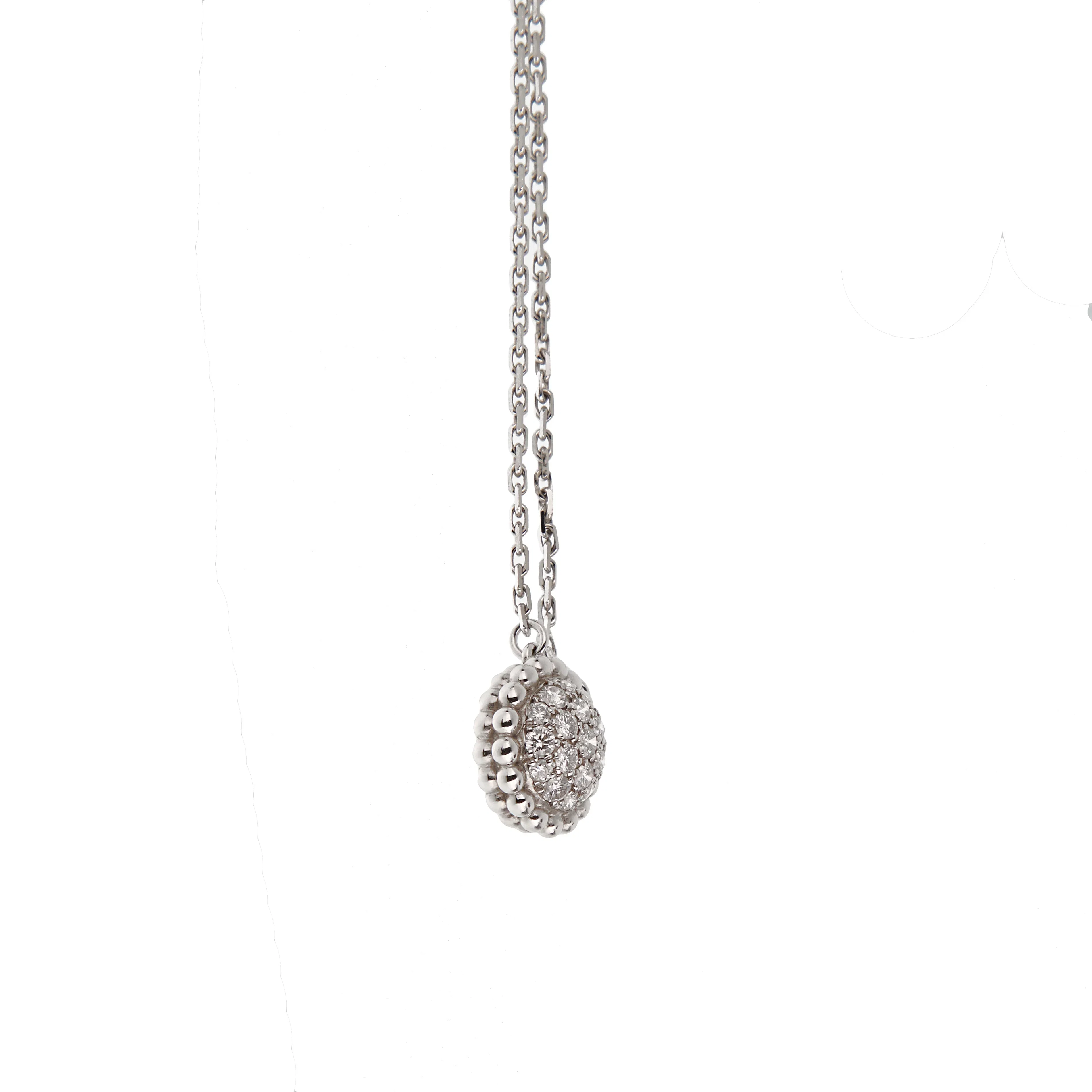 Van Cleef & Arpels Perlee Diamond Pendant Necklace 18K White Gold