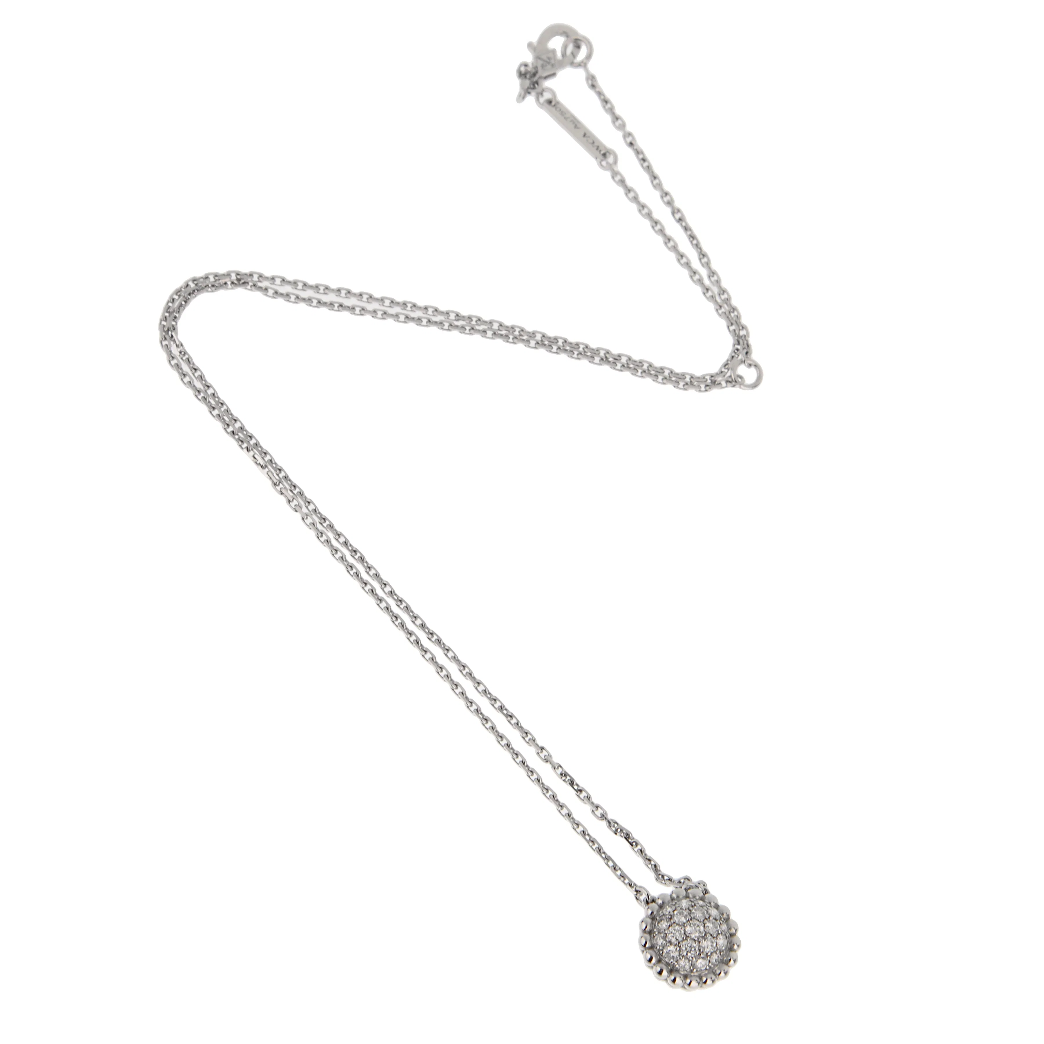 Van Cleef & Arpels Perlee Diamond Pendant Necklace 18K White Gold