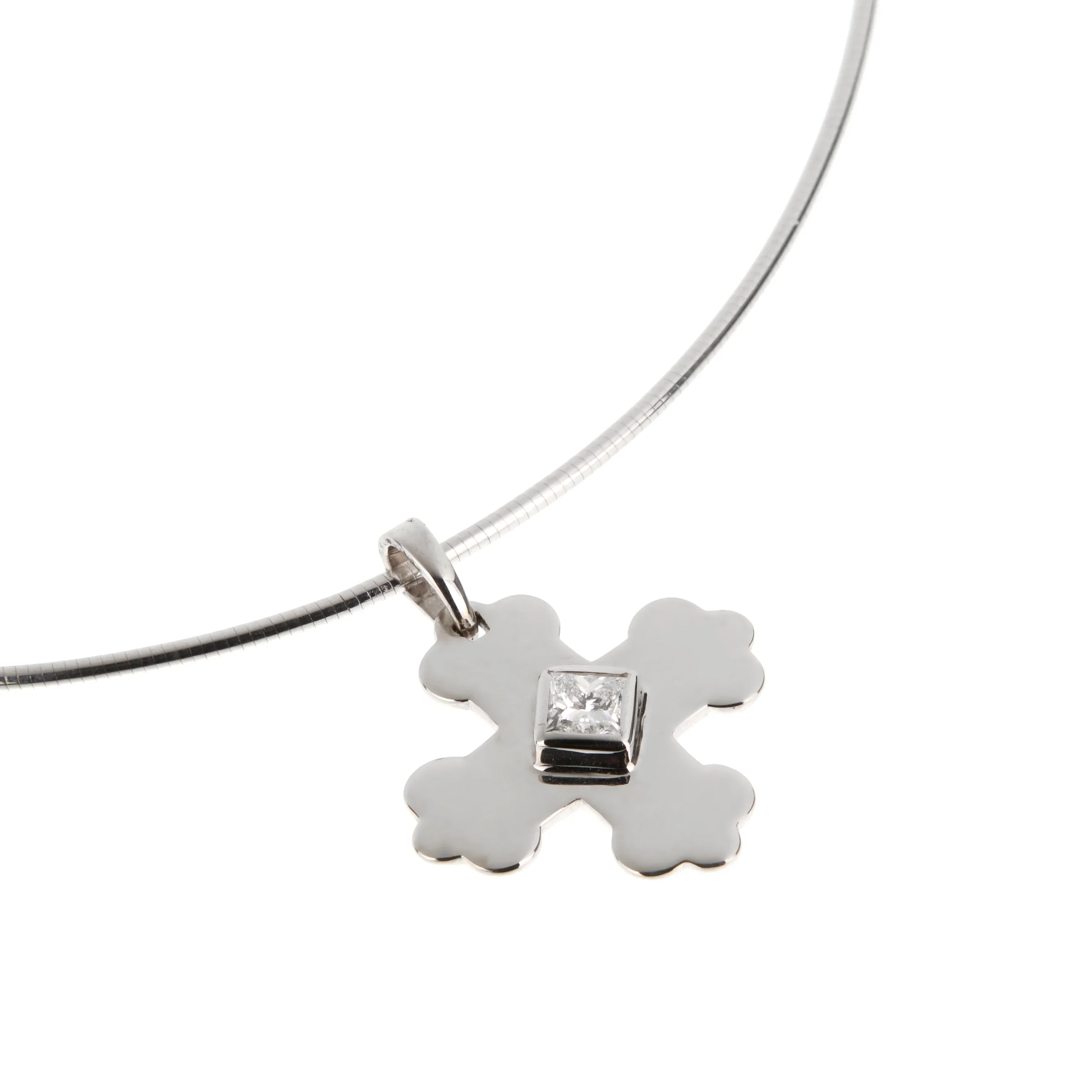 Marina B Princess Cut Diamond Cross Pendant Necklace 18k White Gold