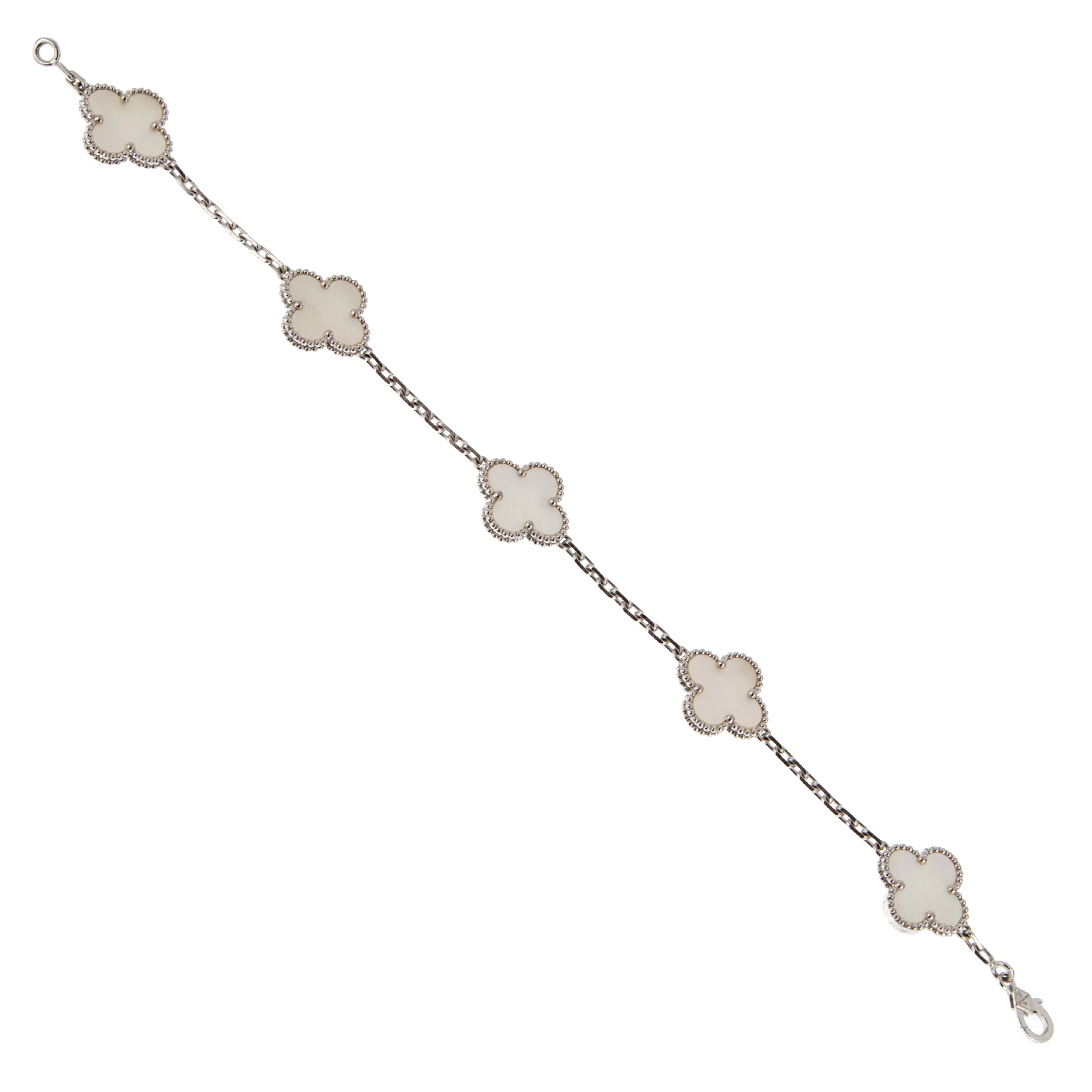 Van Cleef & Arpels Vintage Alhambra 18k White Gold Mother of Pearl Bracelet