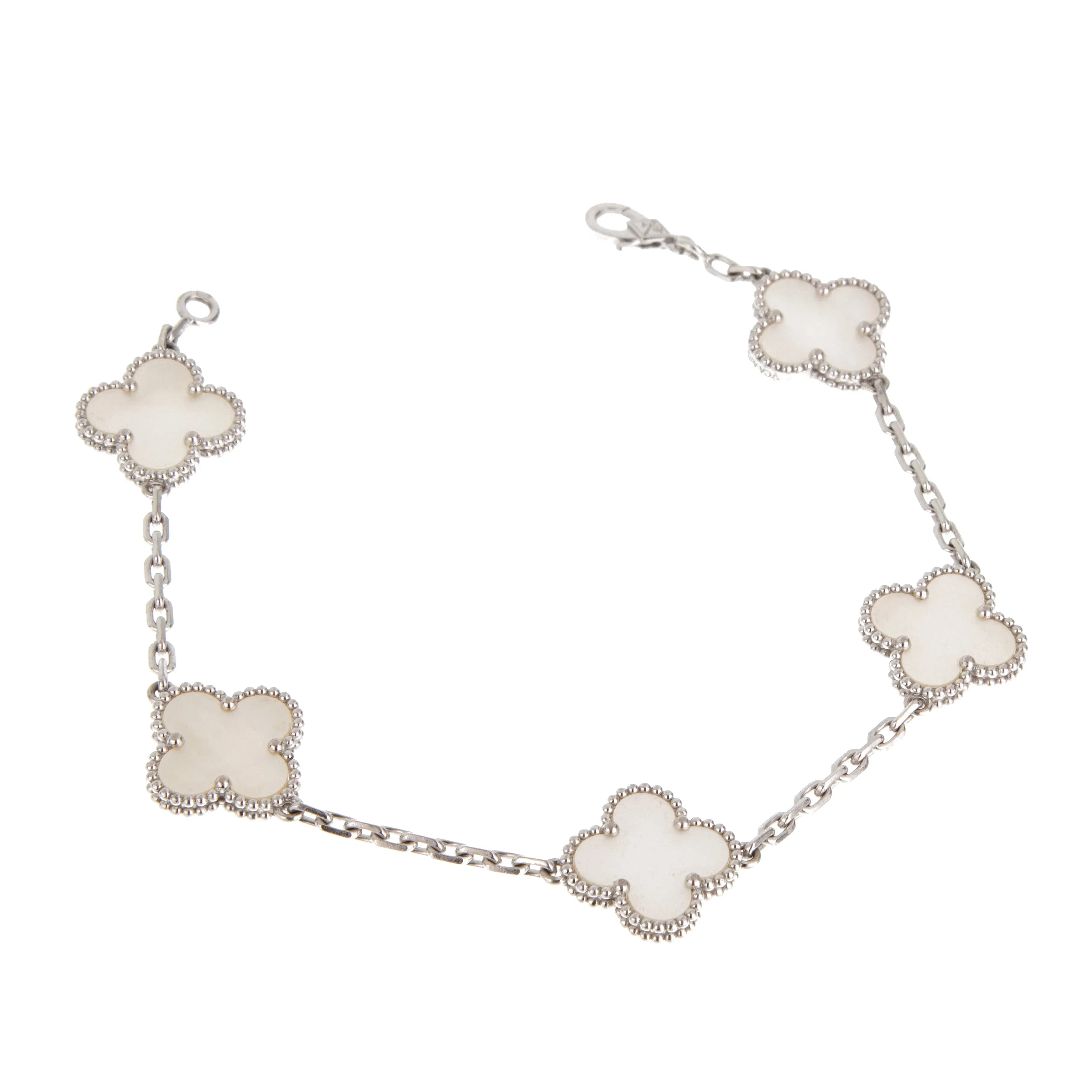 Van Cleef & Arpels Vintage Alhambra 18k White Gold Mother of Pearl Bracelet